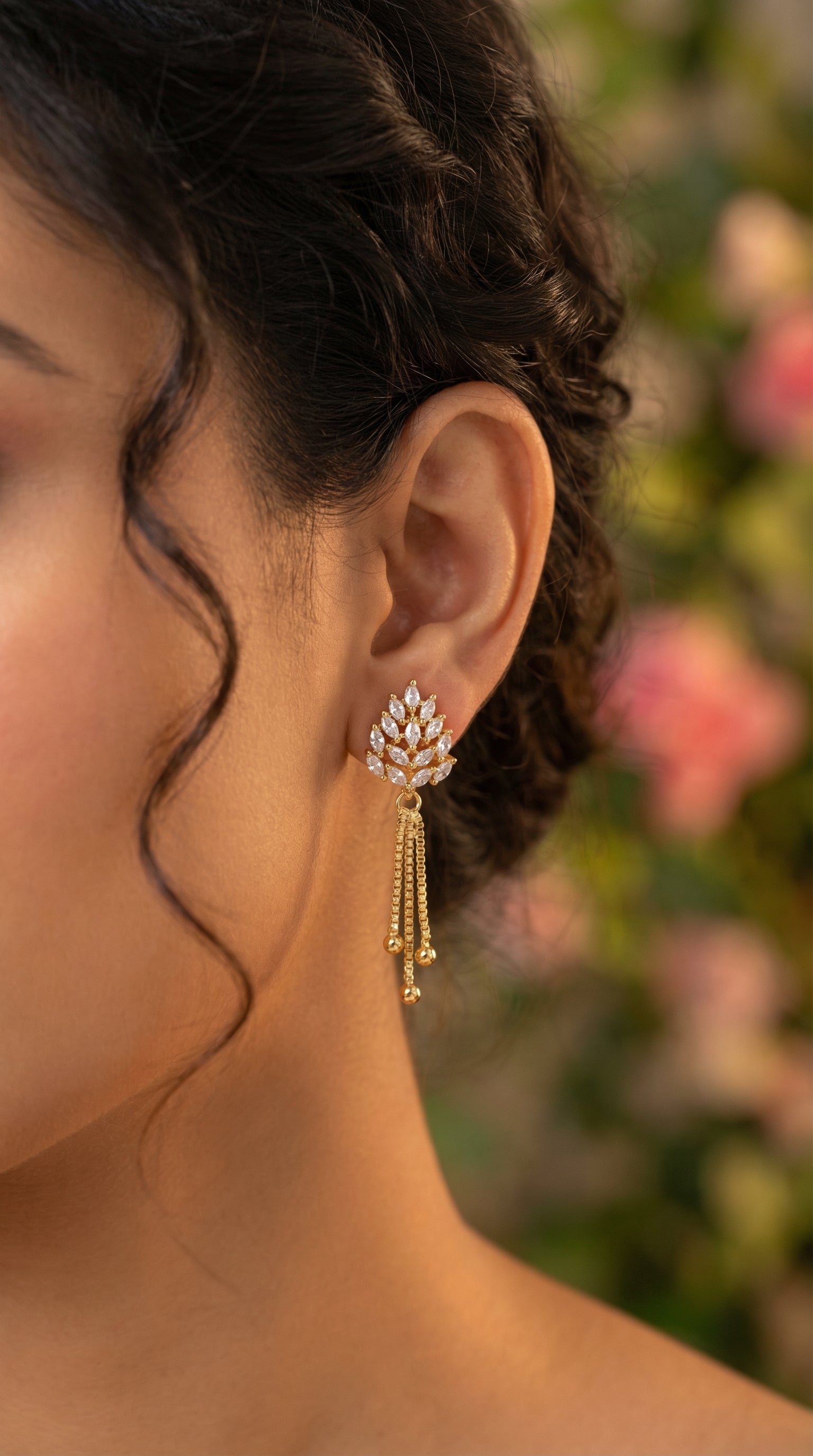 Luxury Crystal Leaf Tassel Drop Earrings