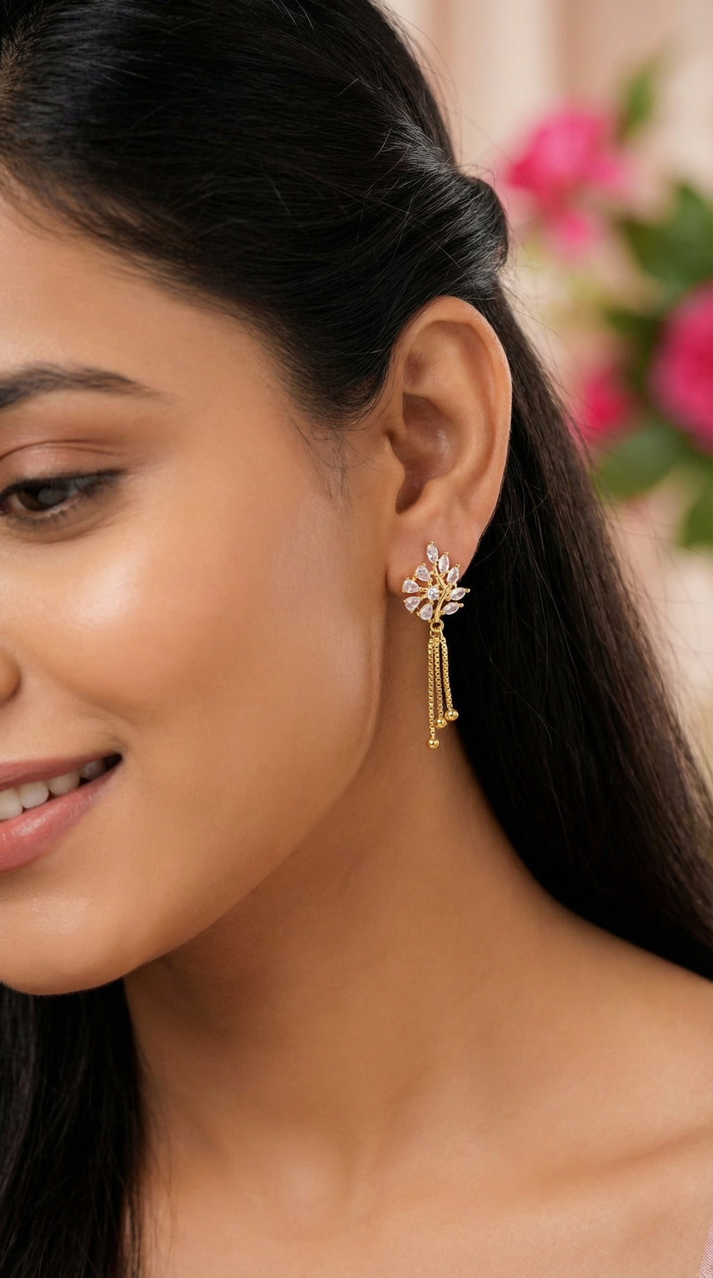 Luxury Crystal Leaf Tassel Drop Earrings