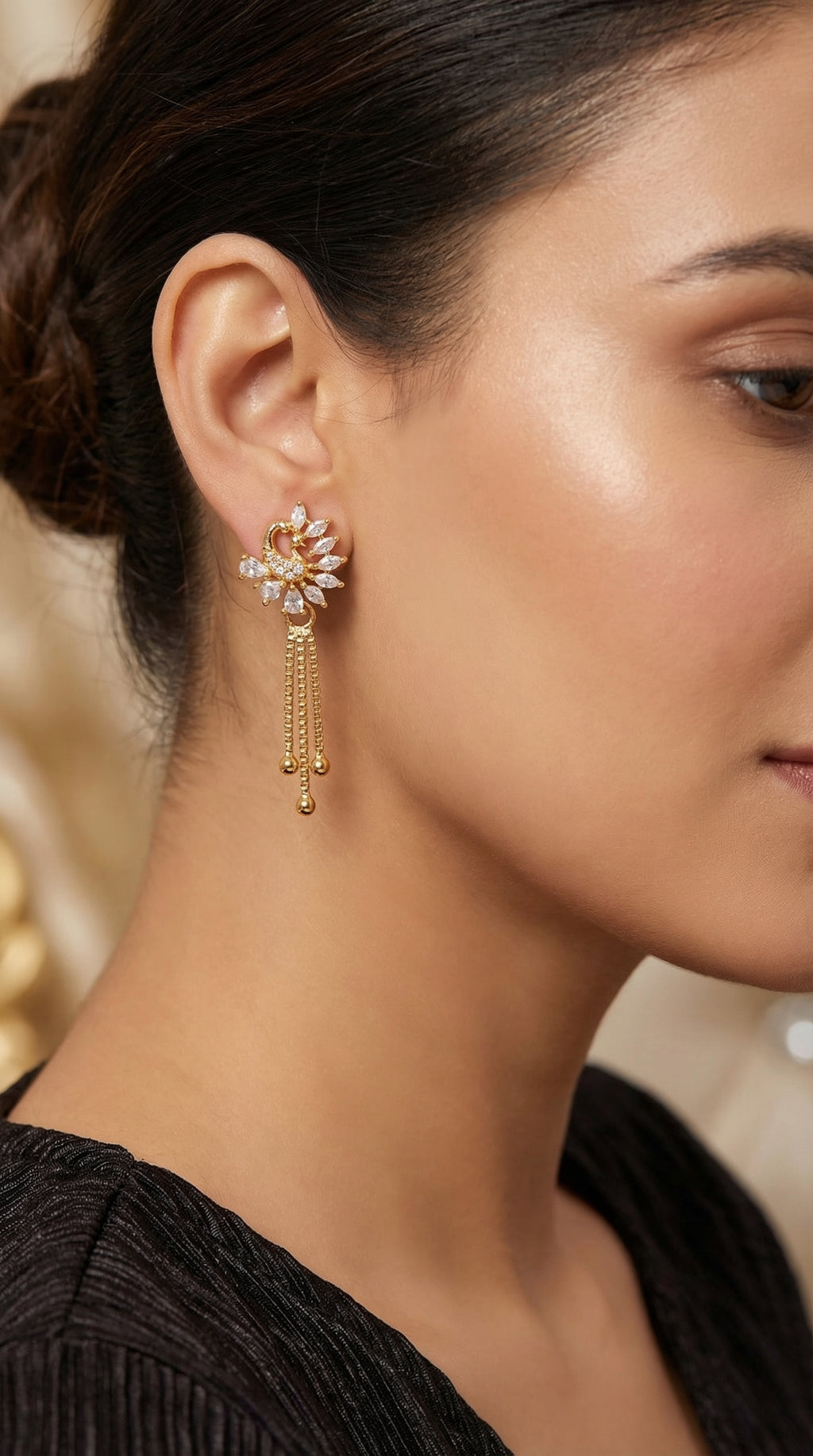 Luxury Crystal Floral Tassel Earrings