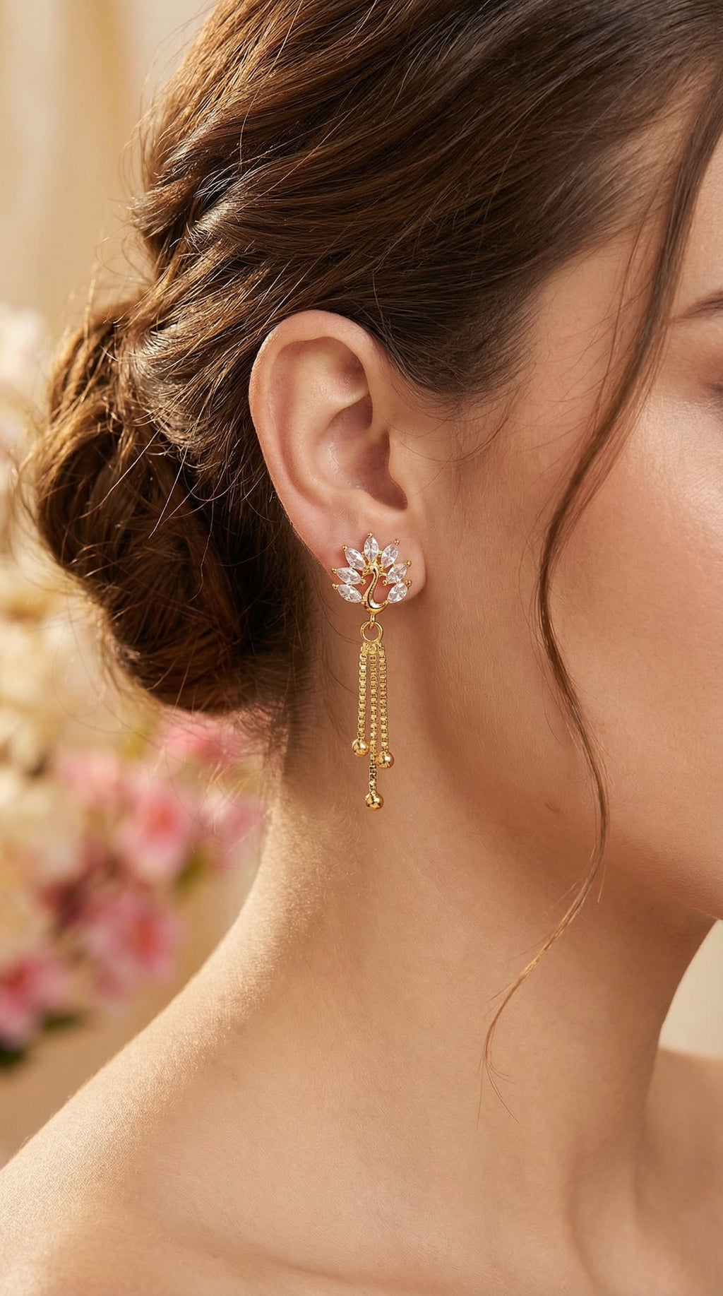 Elegant Crystal Leaf Tassel Drop Earrings