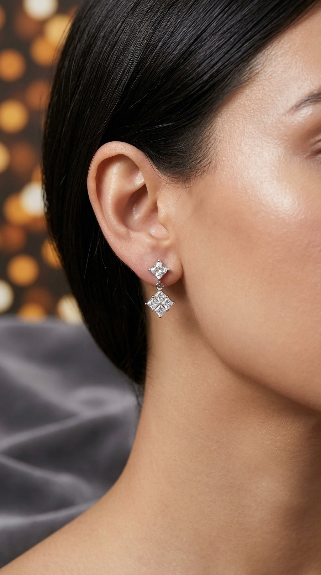 Sparkling Princess Cut Drop Earrings