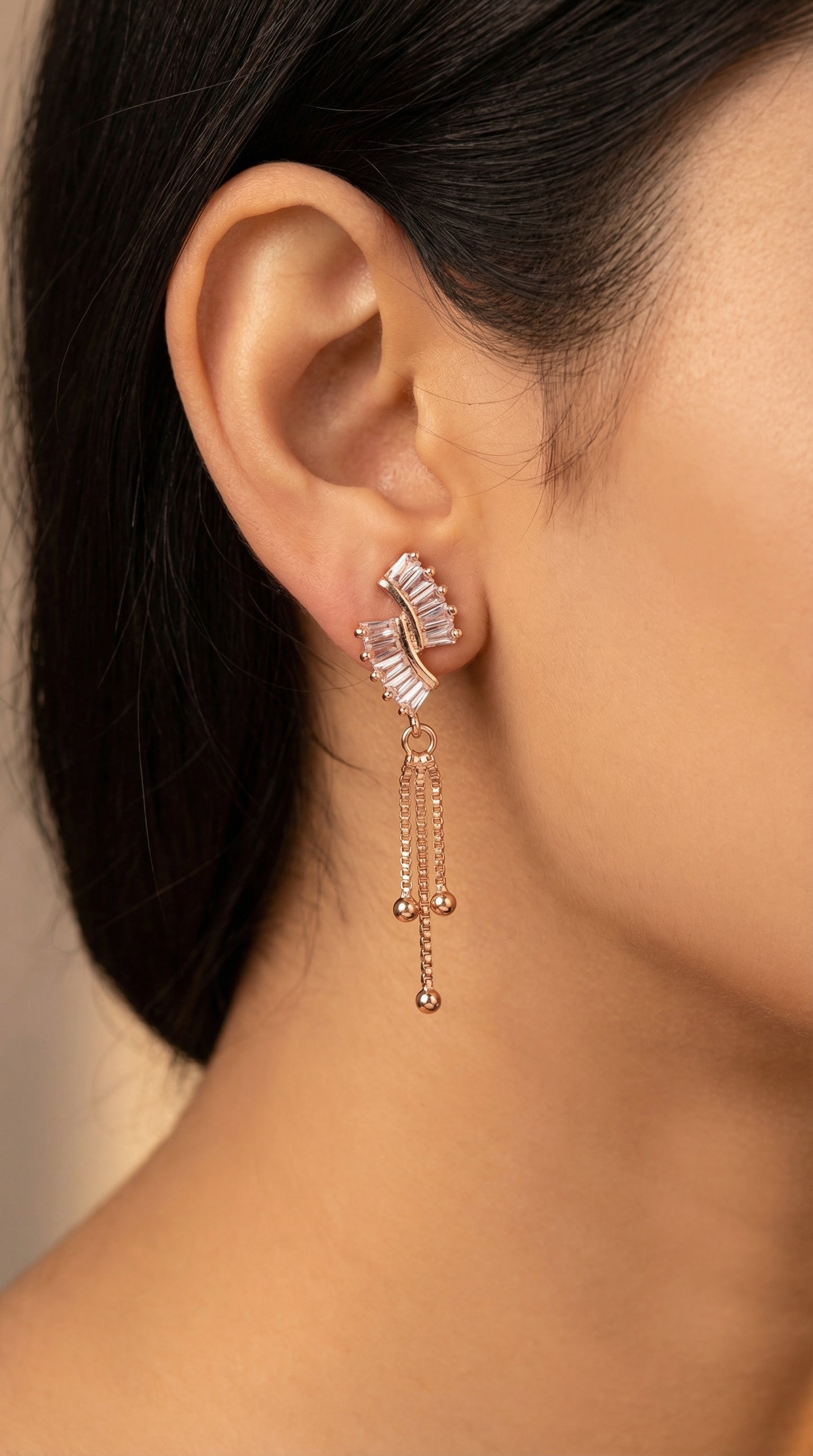 Elegant Crystal Fan Tassel Earrings