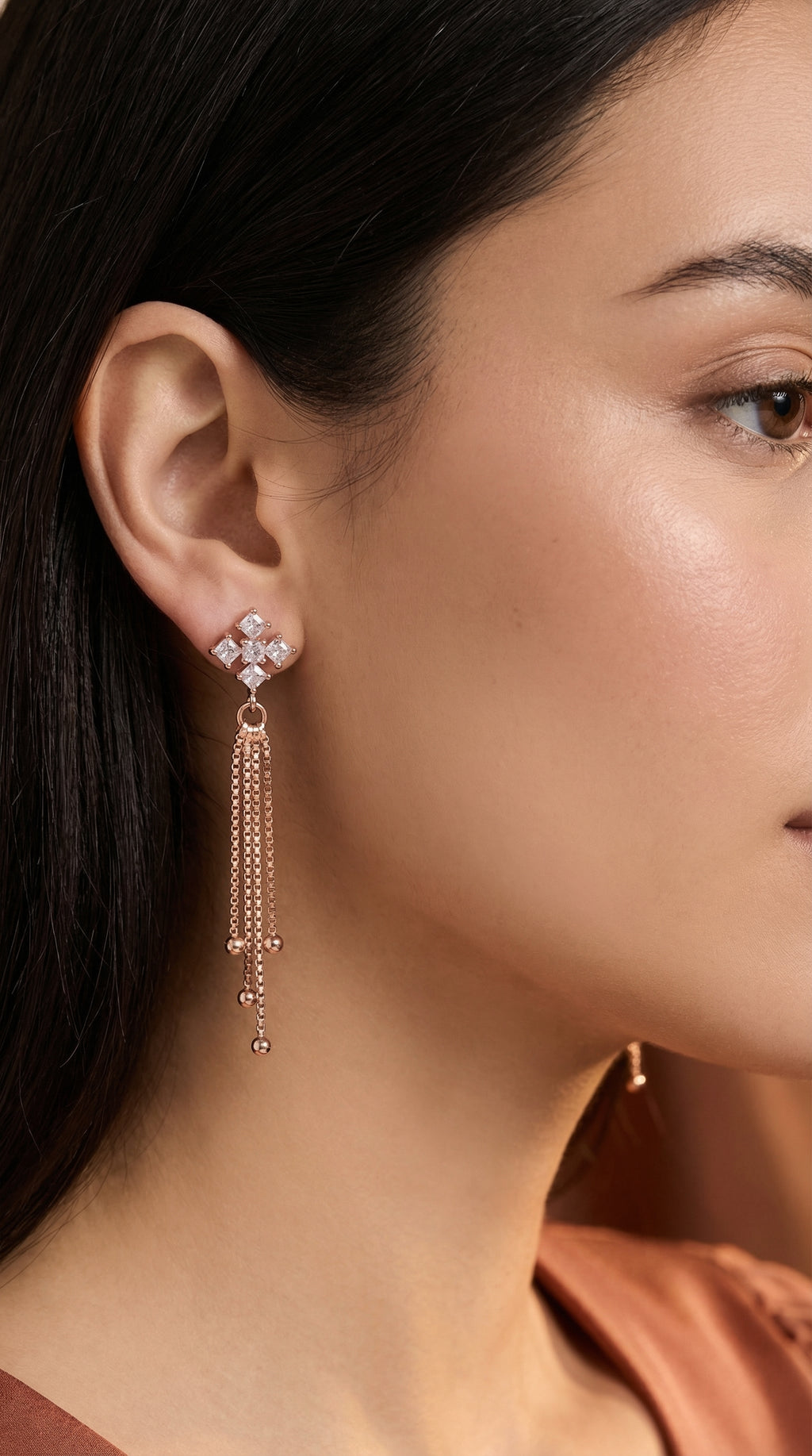 Sparkling Floral Crystal Tassel Earrings