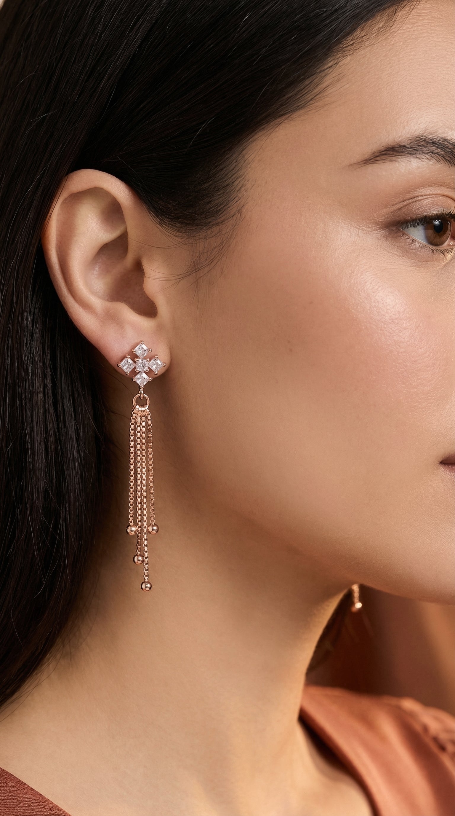 Sparkling Floral Crystal Tassel Earrings
