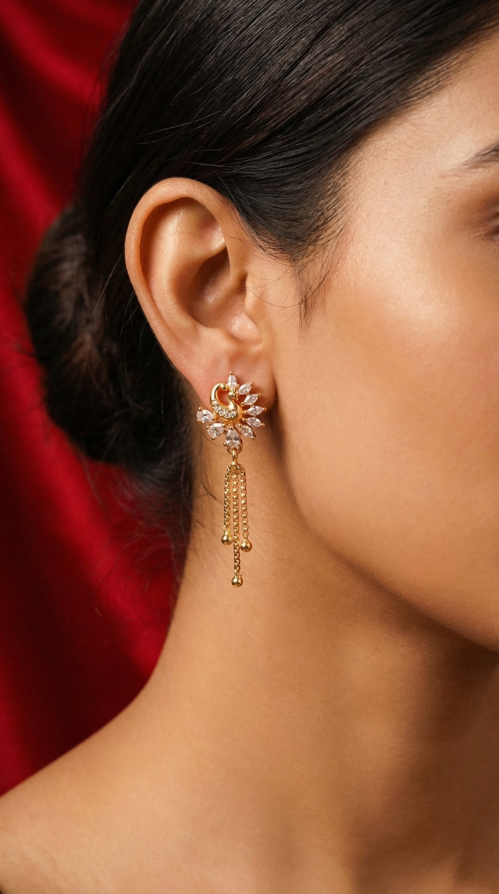 Elegant Peacock Floral Tassel Earrings