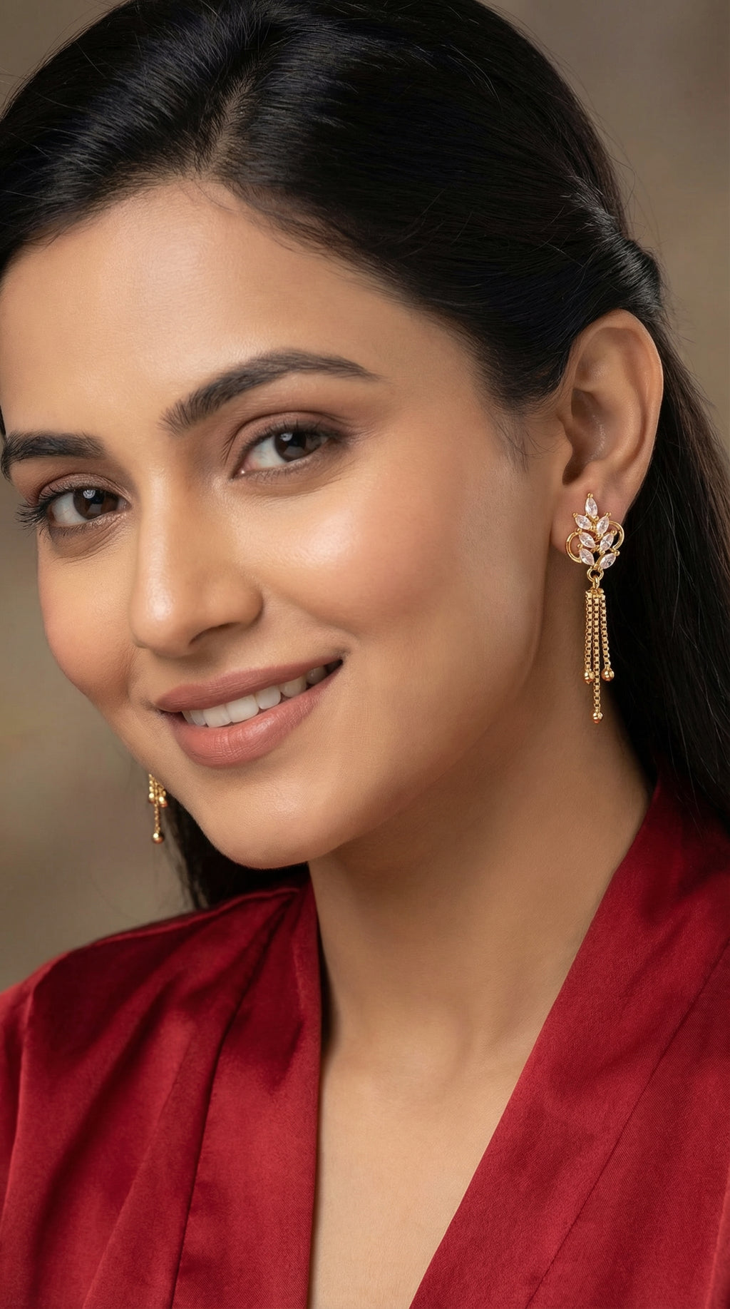 Elegant Leaf Crystal Tassel Earrings