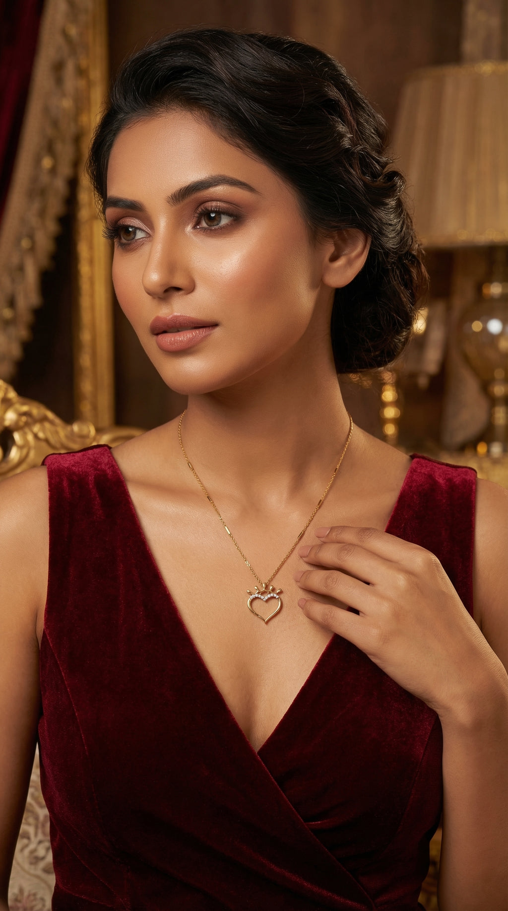 Royal Heart Crown Pendant Necklace