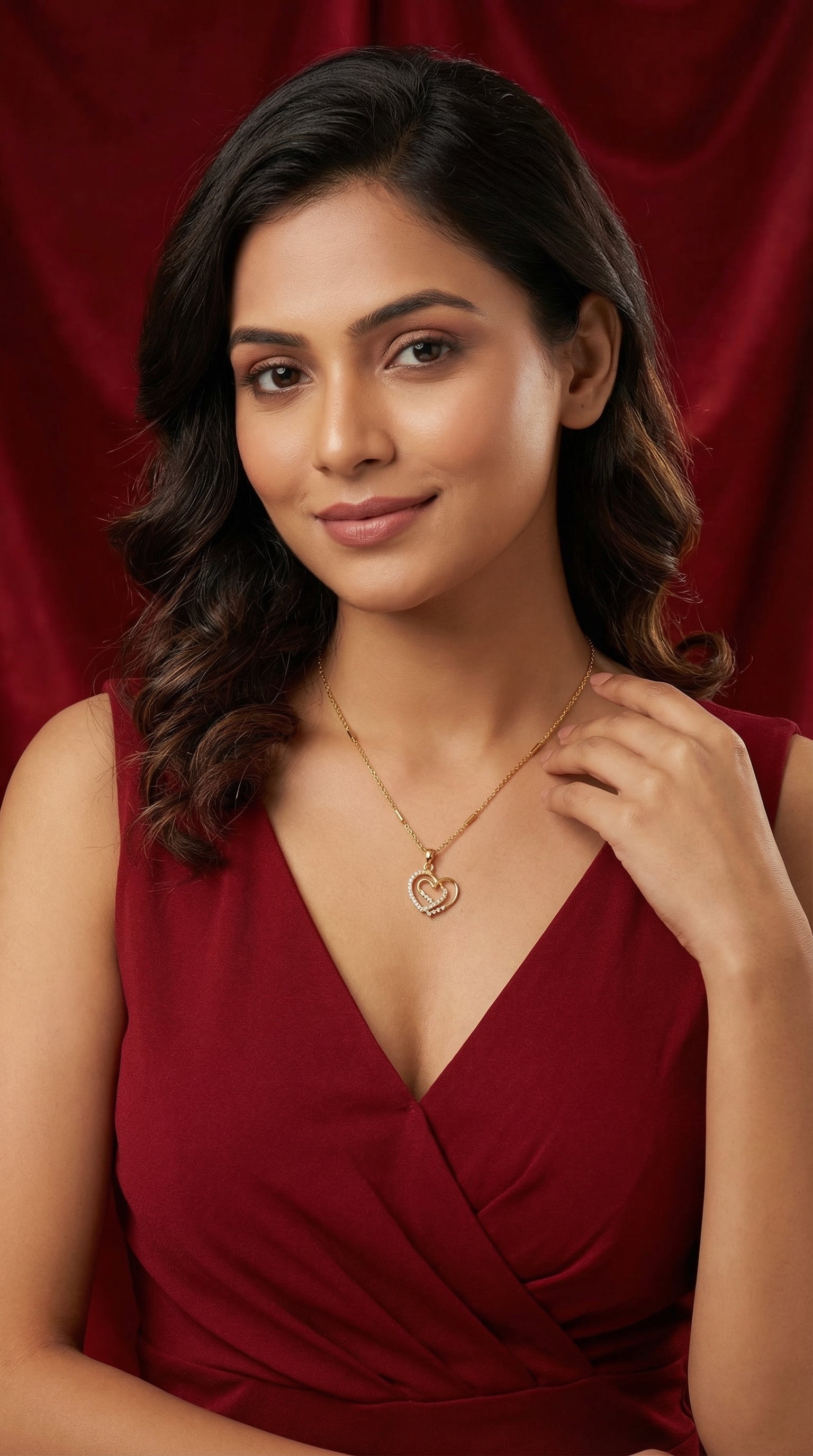 Twin Love Heart Pendant Necklace