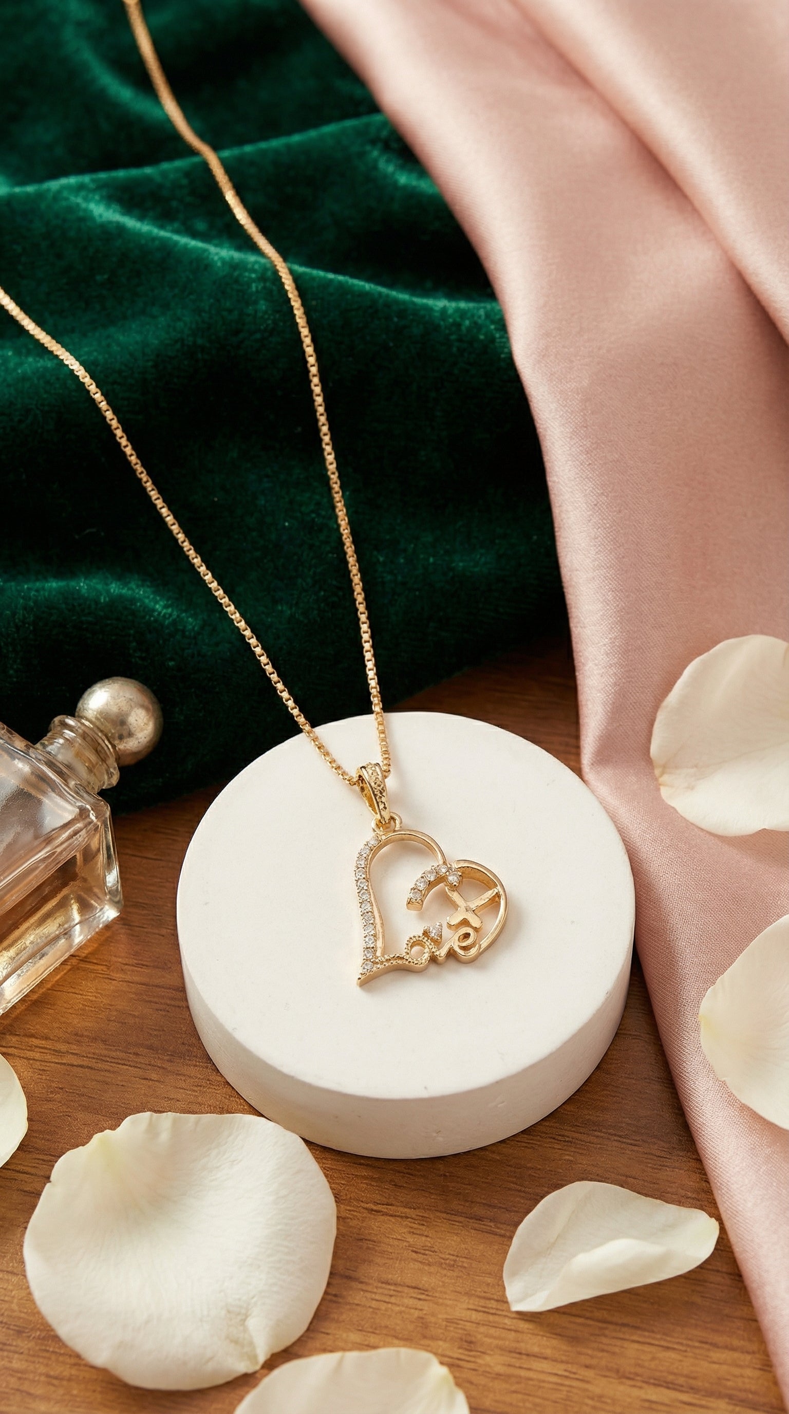 Elegant Love Heart Crystal Pendant Necklace