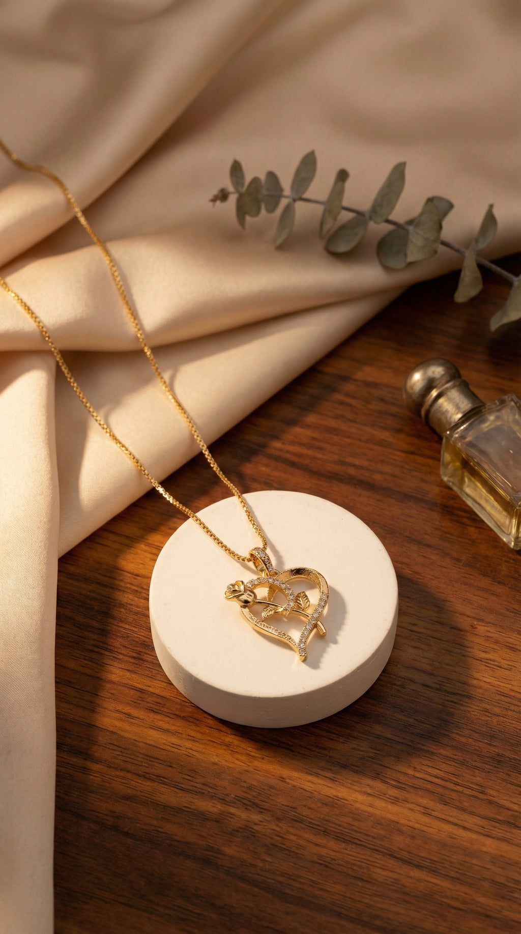 Golden Rose Heart Pendant Necklace
