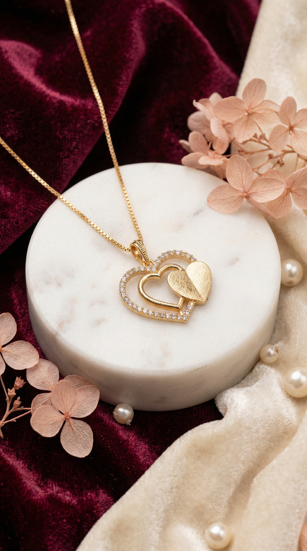 Elegant Double Heart Crystal Pendant Necklace