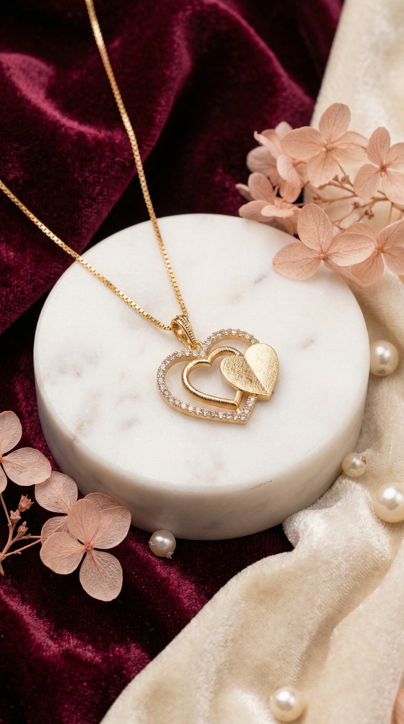 Elegant Double Heart Crystal Pendant Necklace