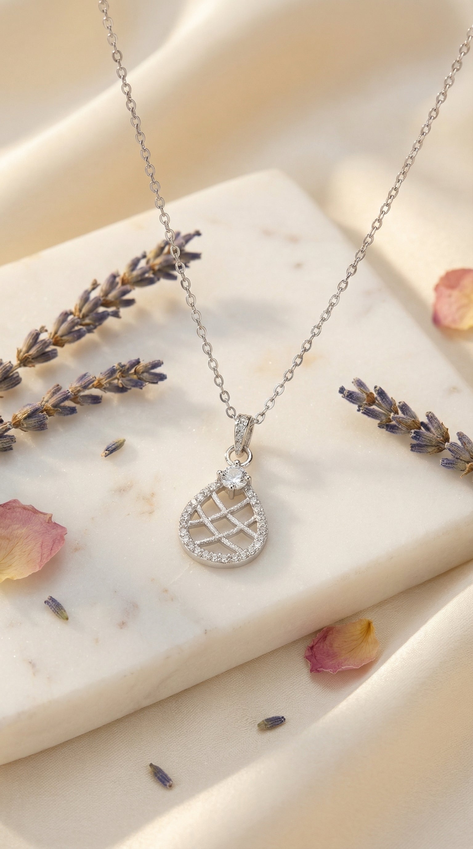 Elegant Crystal Lattice Teardrop Pendant Necklace