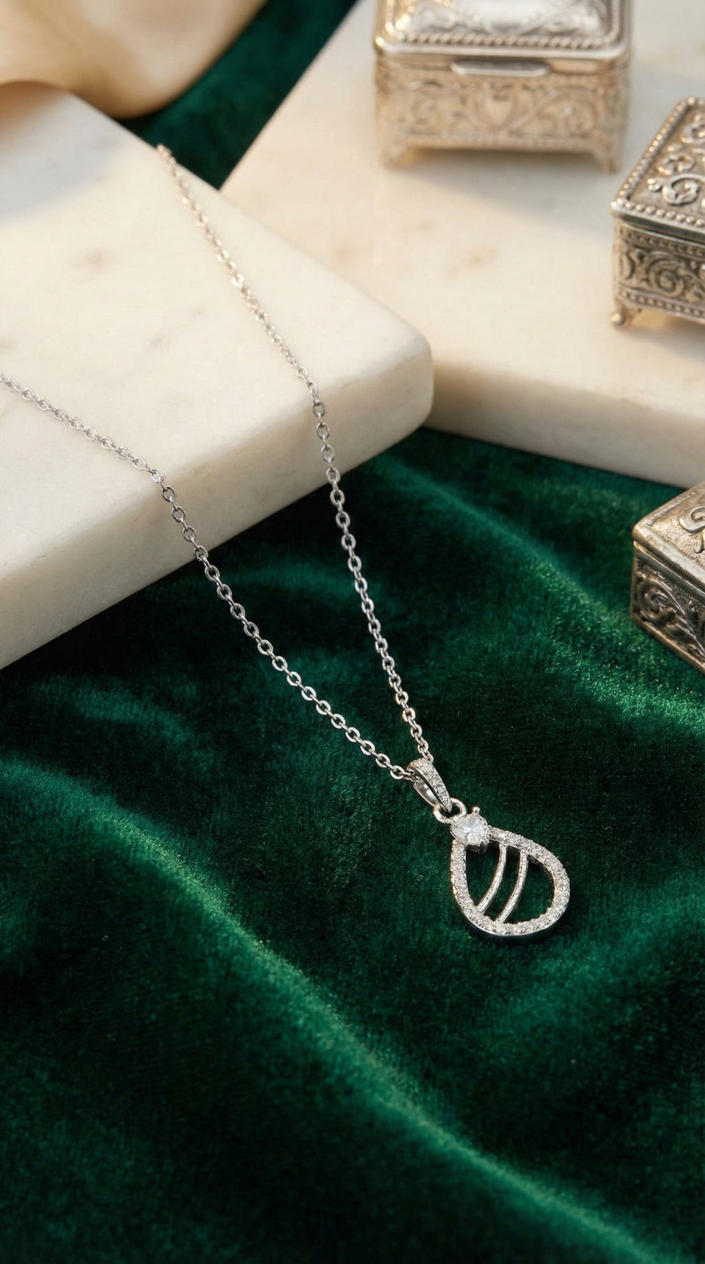 Elegant Crystal Wave Teardrop Pendant Necklace