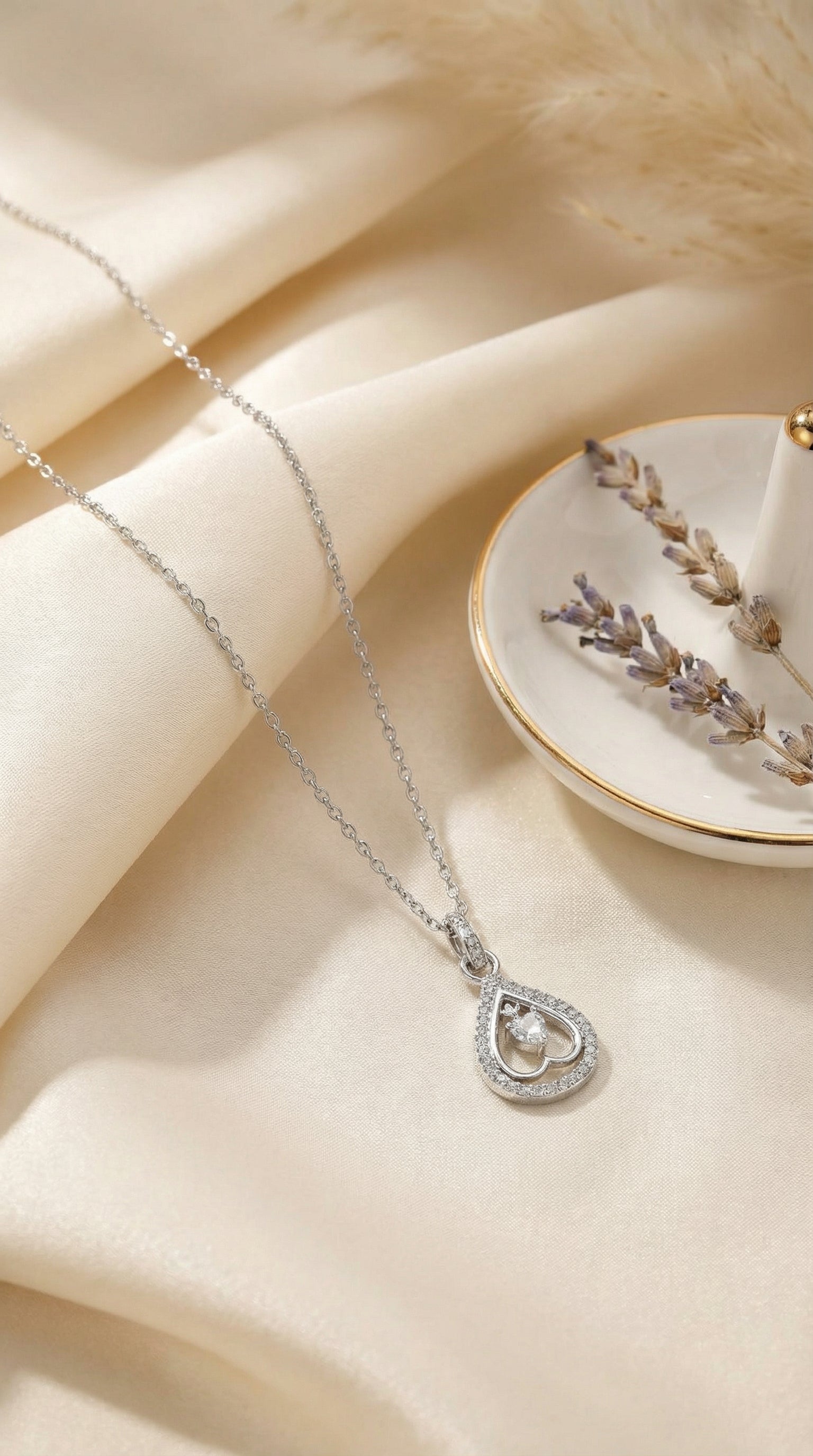 Romantic Heart Teardrop Crystal Pendant Necklace