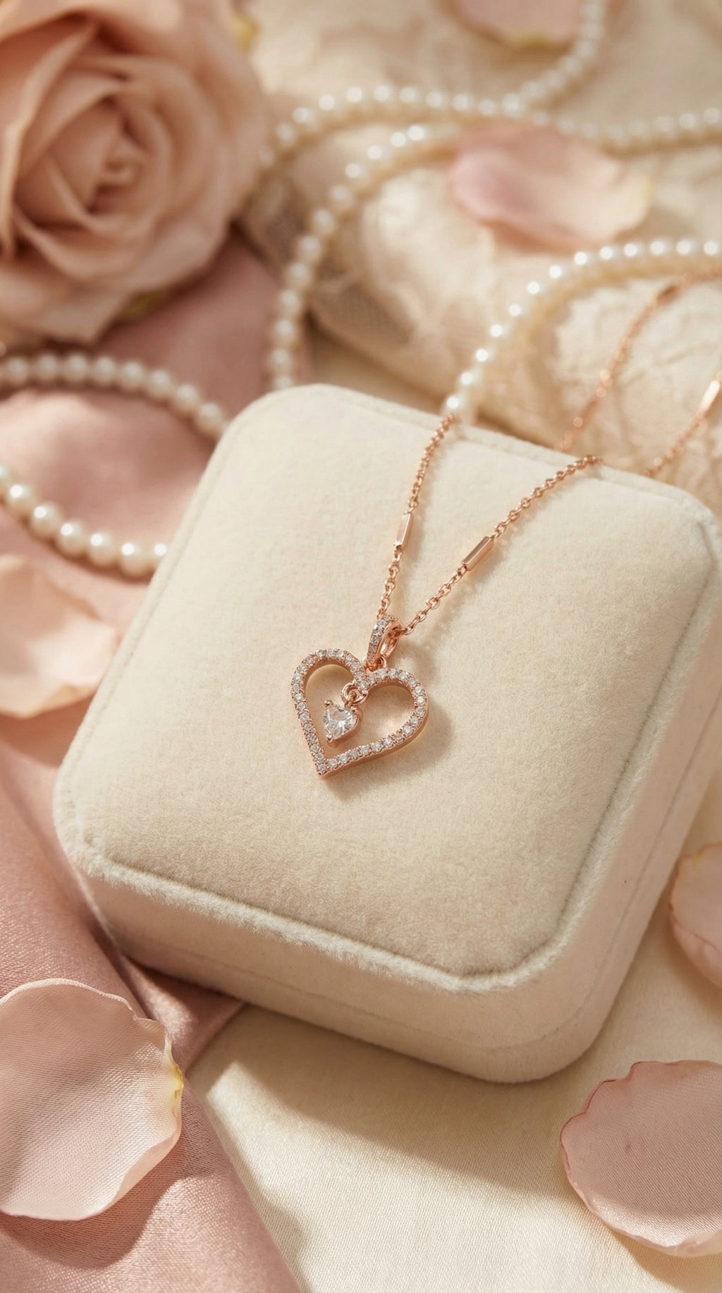 Rose Gold Crystal Heart Pendant Necklace