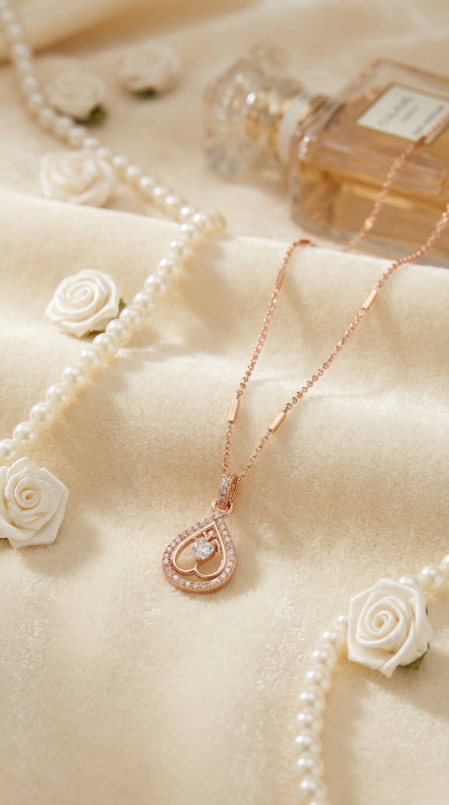 Rose Gold Heart Teardrop Crystal Pendant Necklace