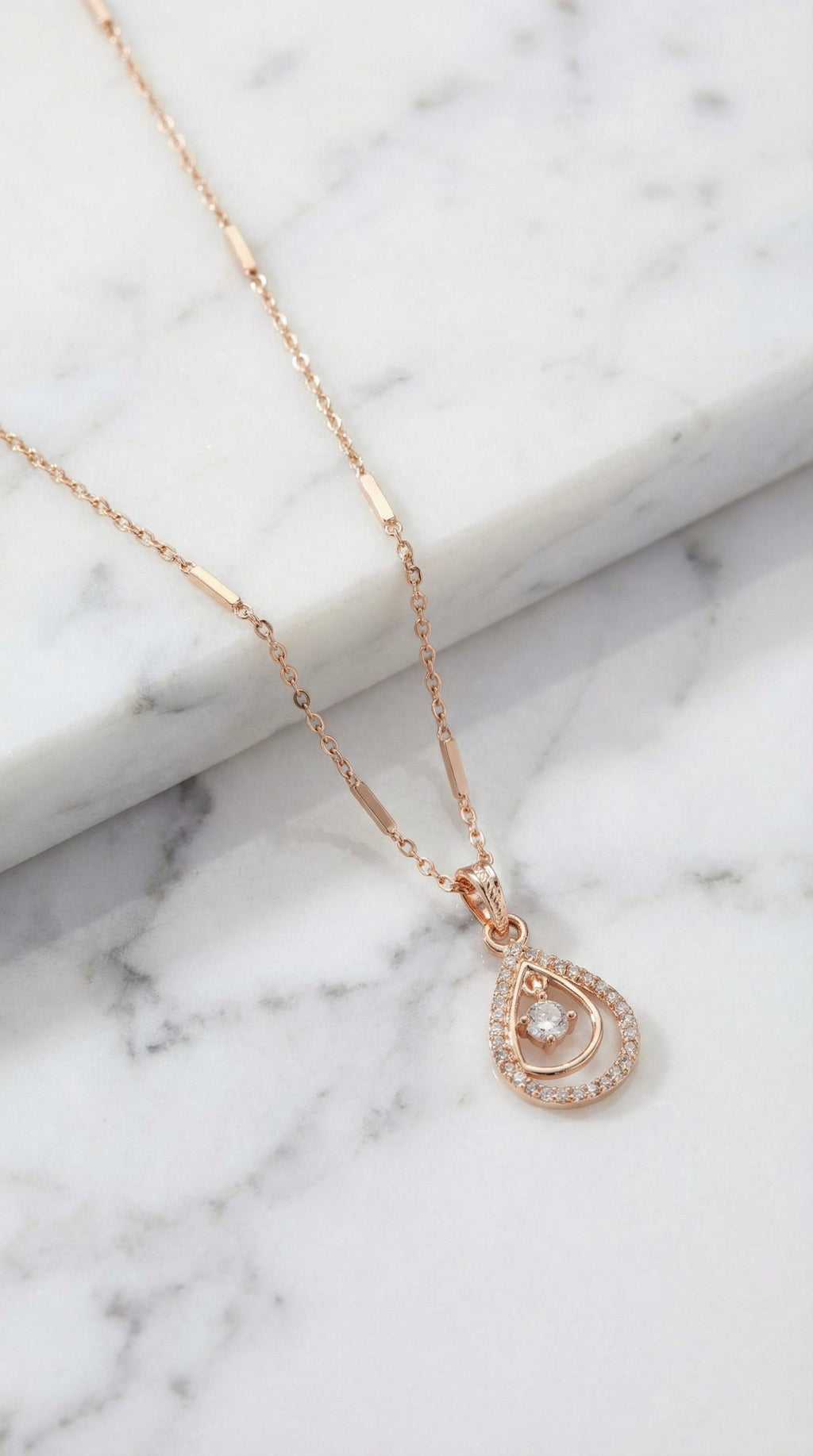 Rose Gold Crystal Drop Teardrop Pendant Necklace