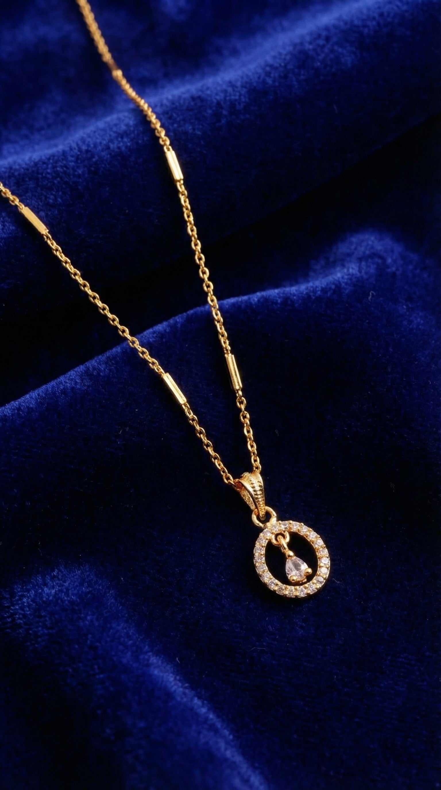 Gold Crystal Halo Drop Pendant Necklace