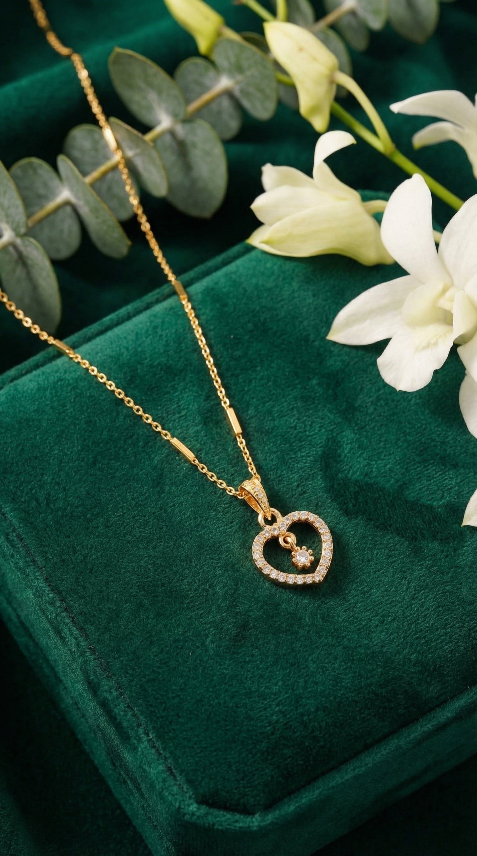 Golden Crystal Heart Pendant Necklace