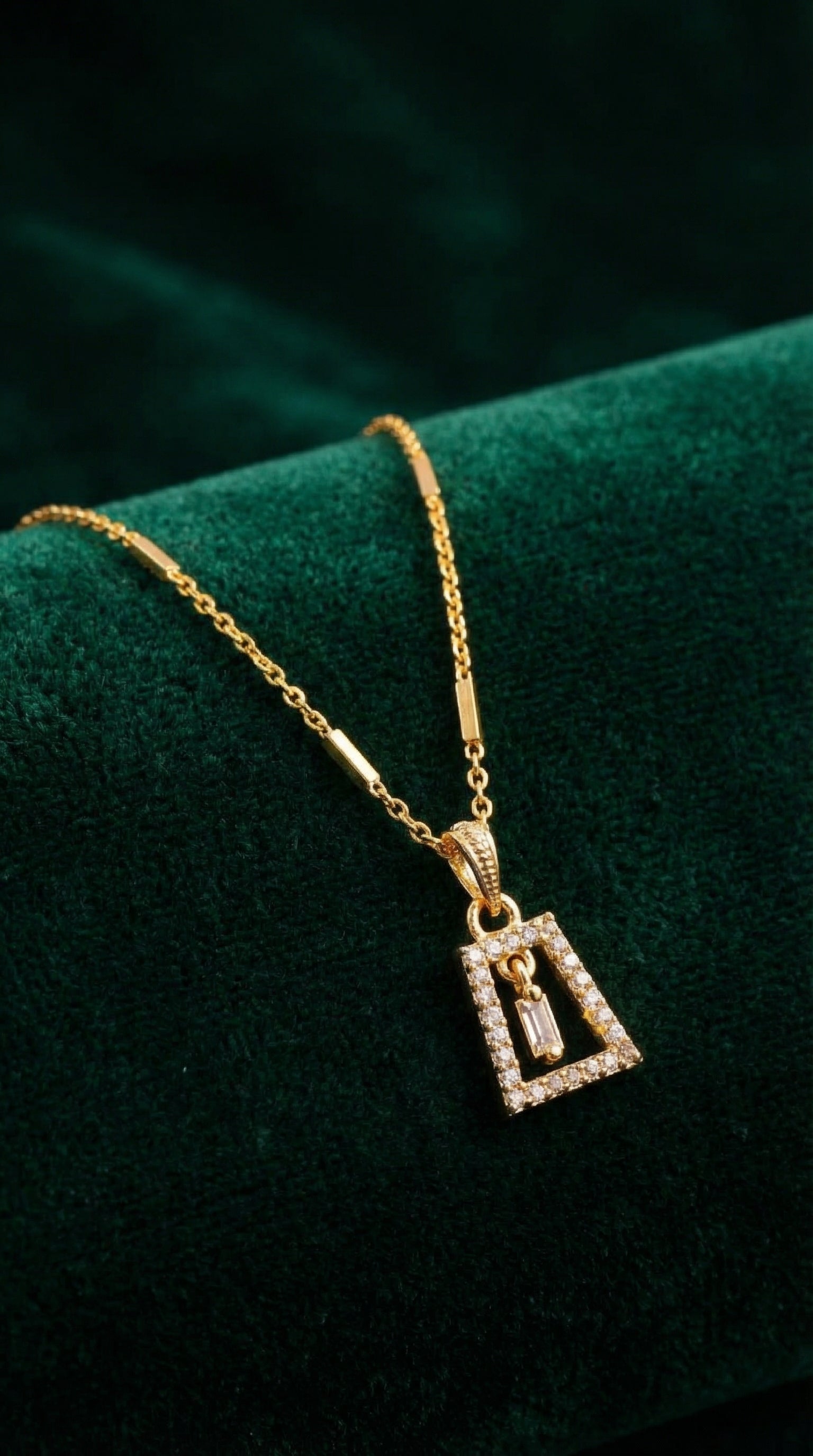 Rose Gold Crystal Trapezoid Pendant Necklace