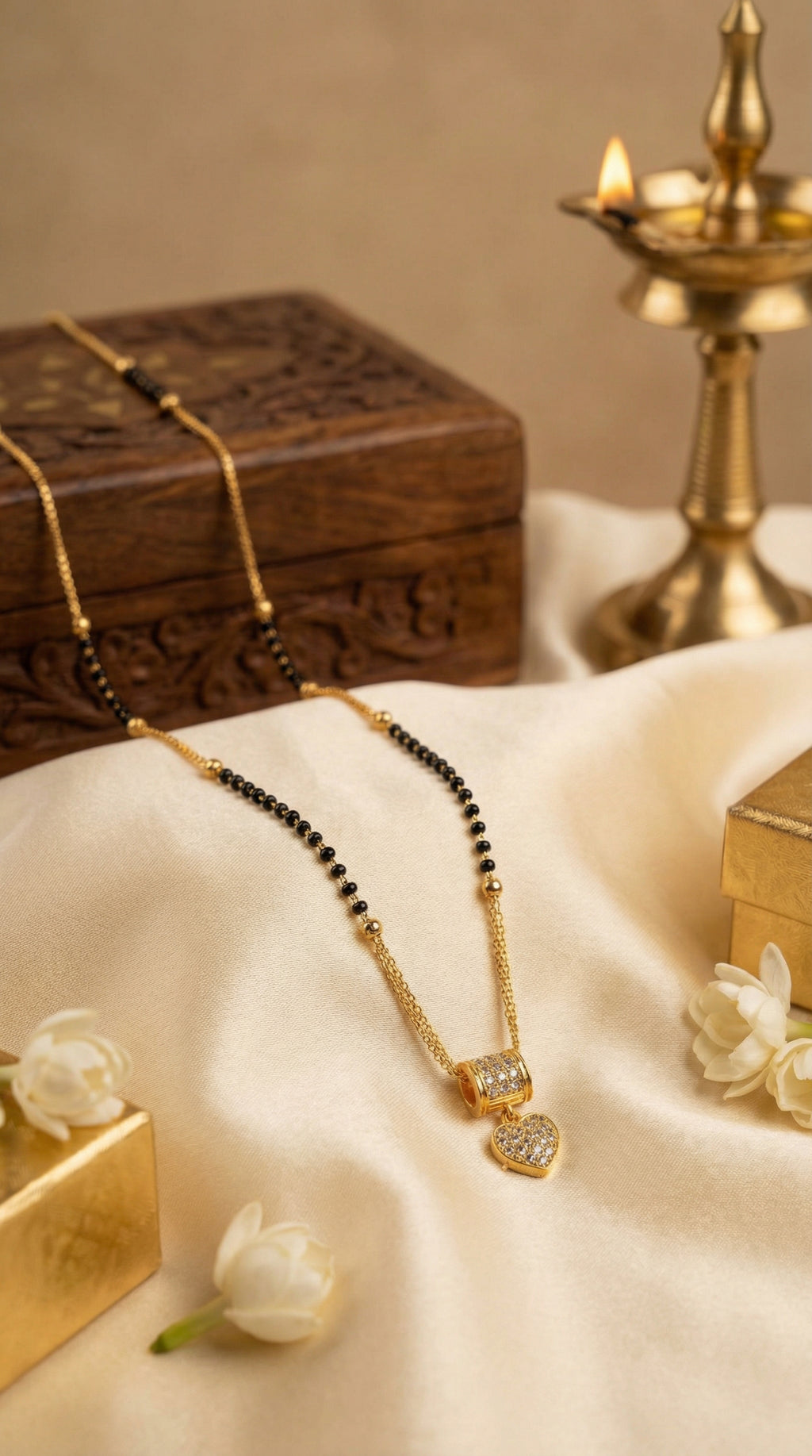 Gold Crystal Heart Mangalsutra
