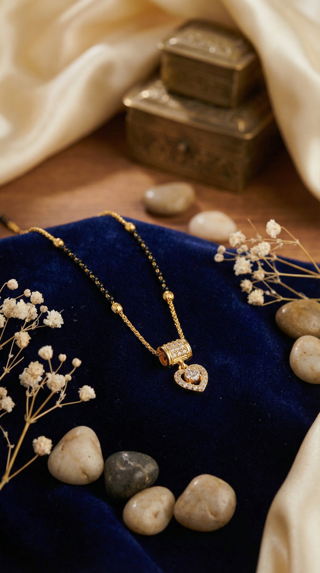 Elegant Gold Crystal Heart Mangalsutra