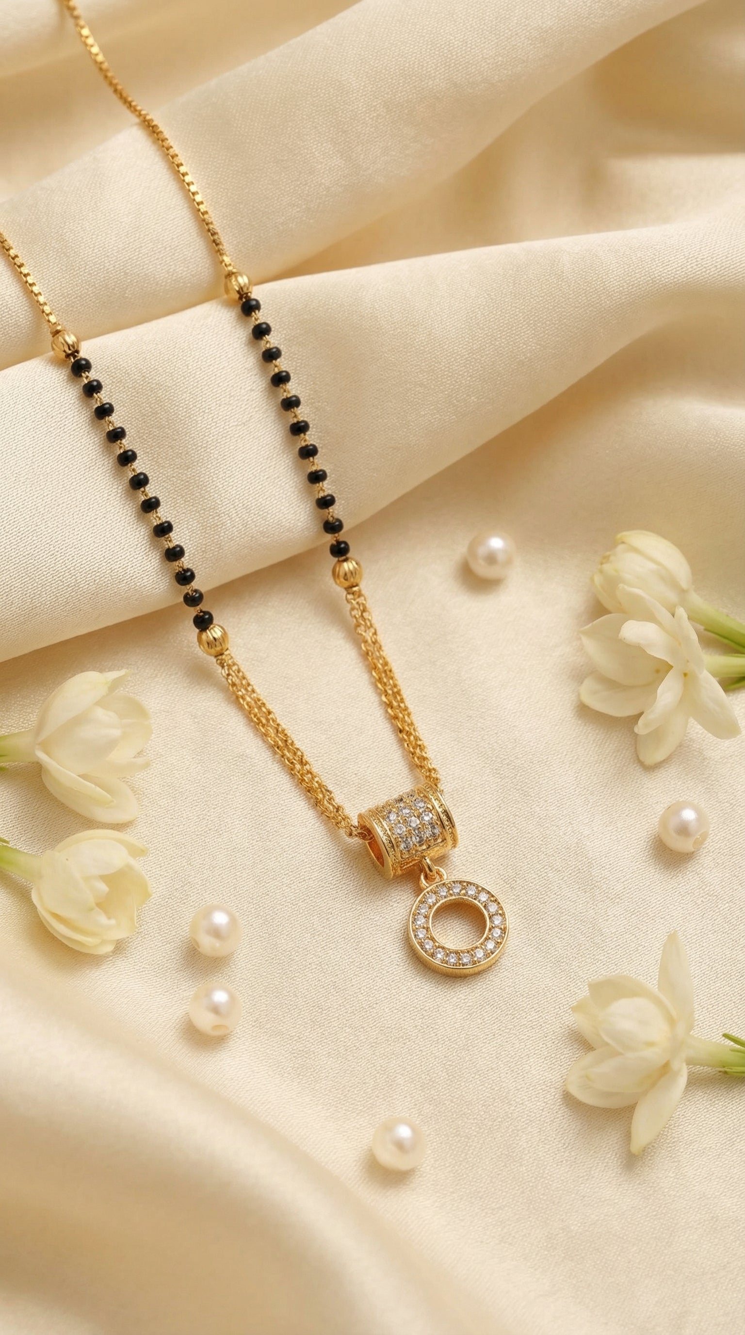 Gold Crystal Circle Mangalsutra Necklace