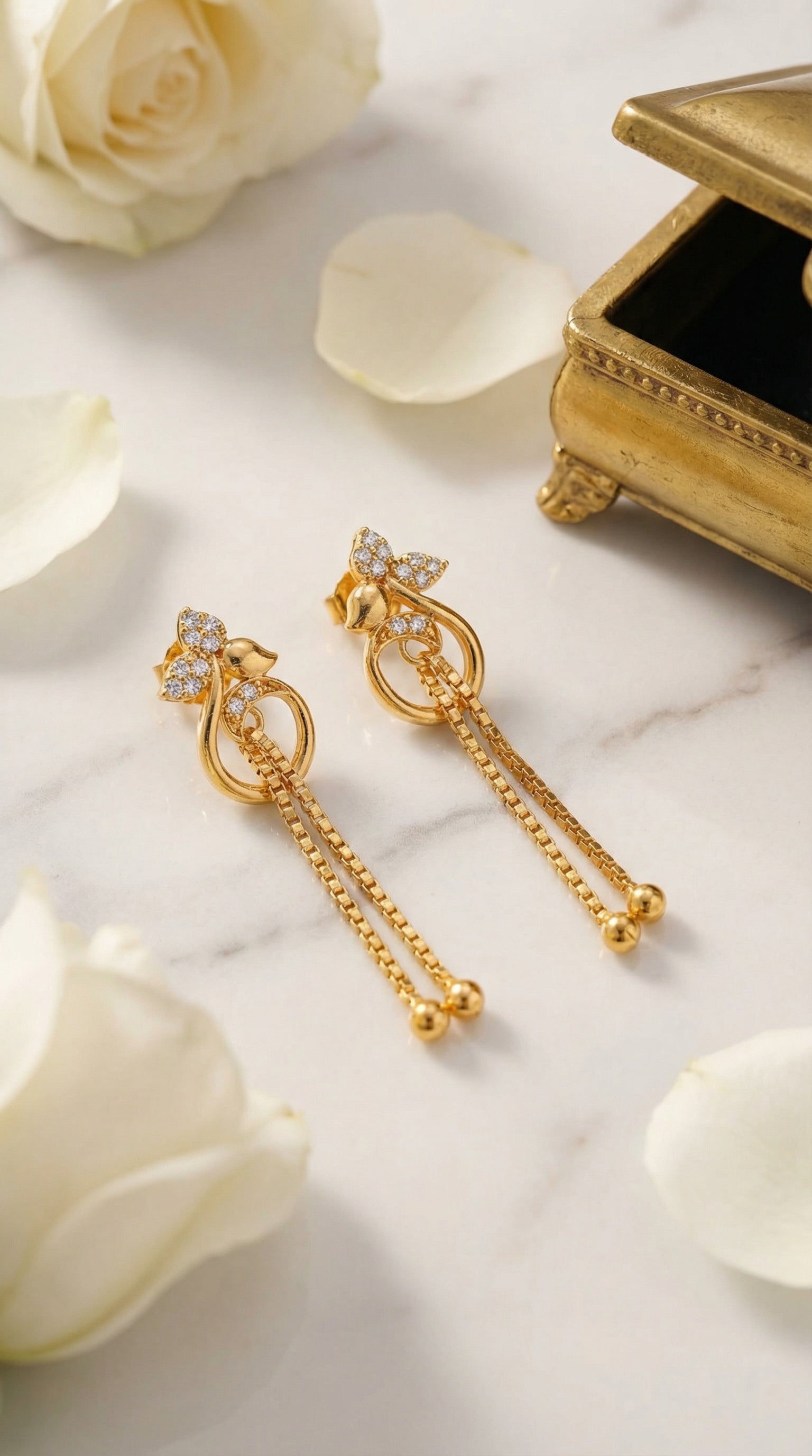 Golden Blossom Chain Drop Earrings