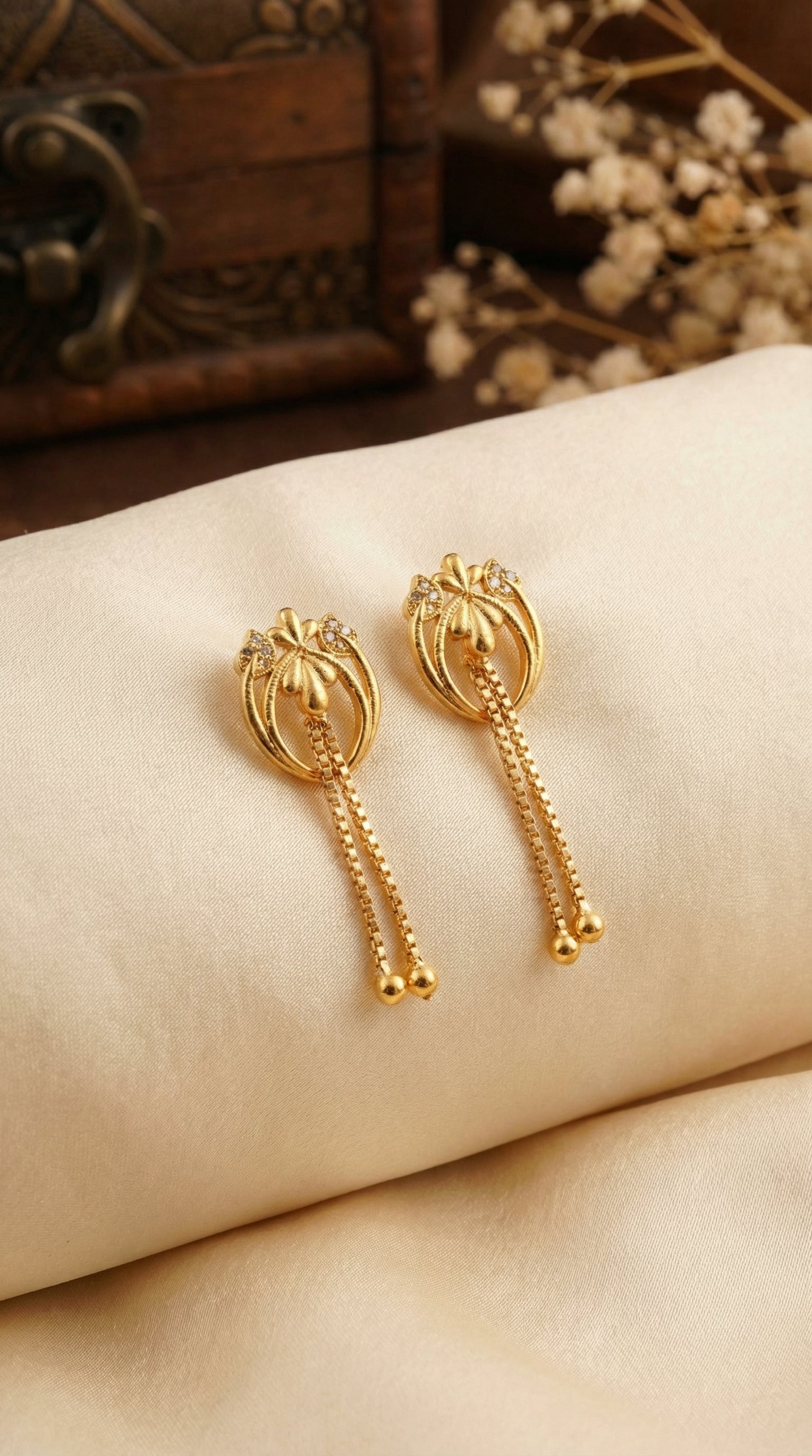 Golden Petal Tassel Drop Earrings