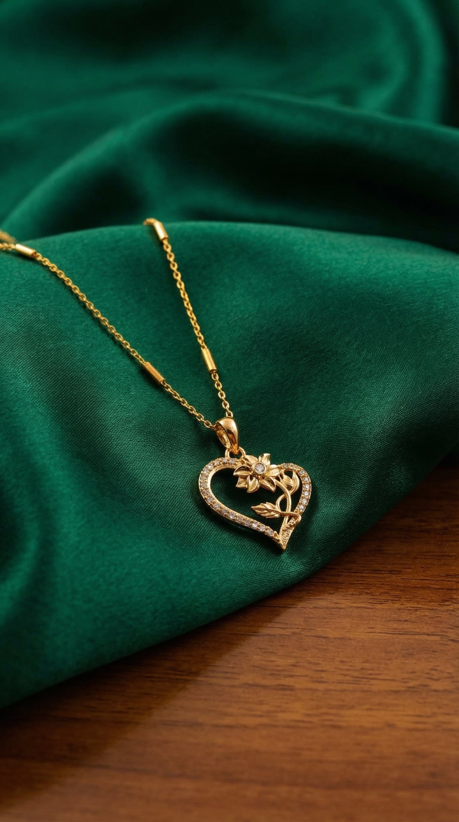 Golden Blossom Heart Pendant Necklace