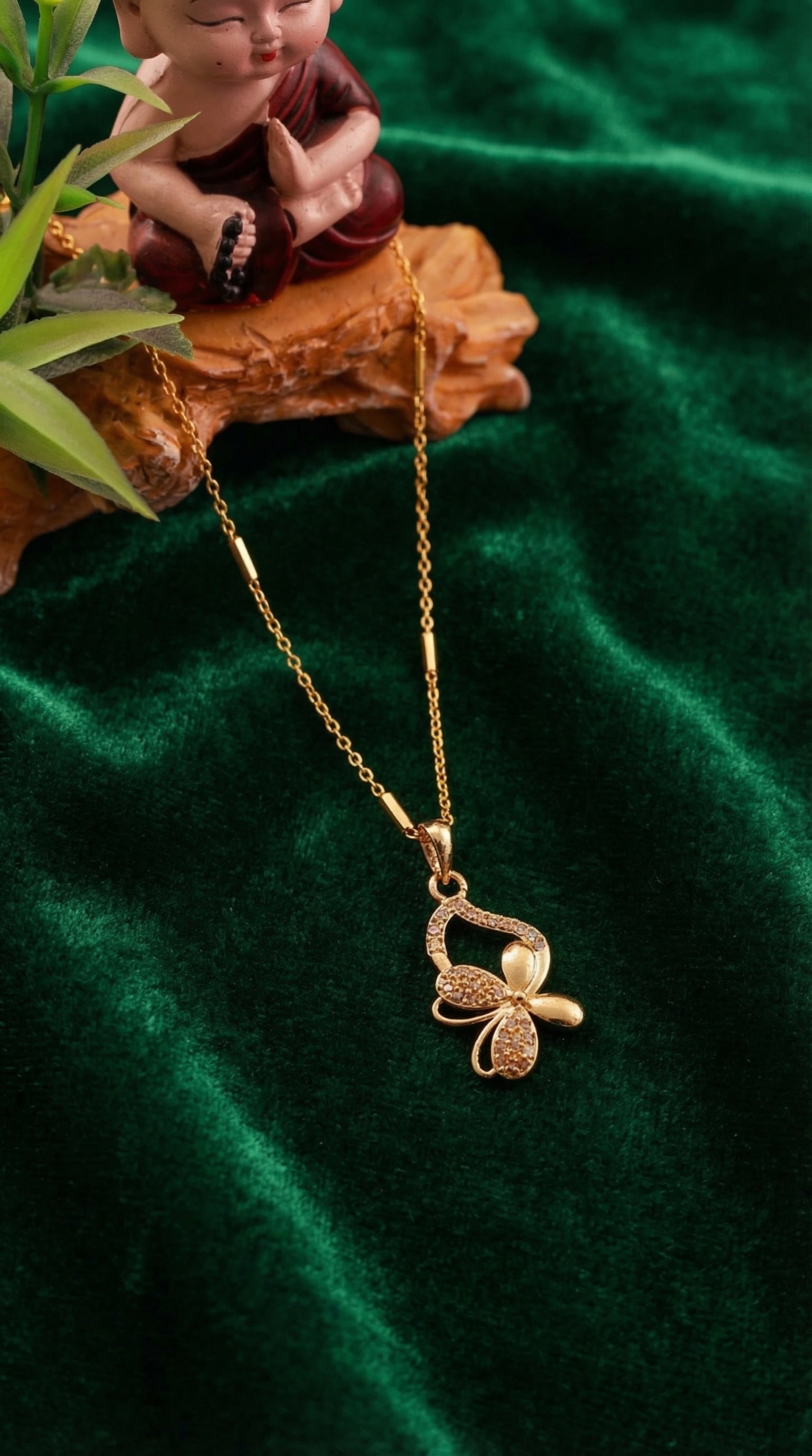 Butterfly Heart Charm Pendant Necklace