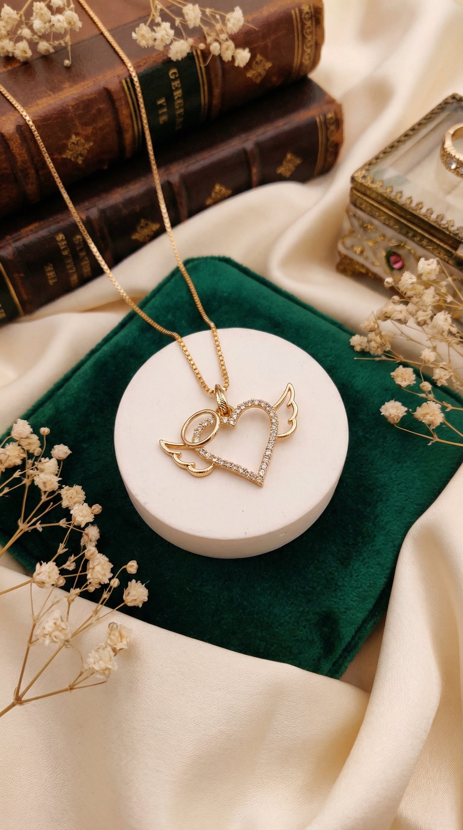 Angel Wing Heart Charm Necklace