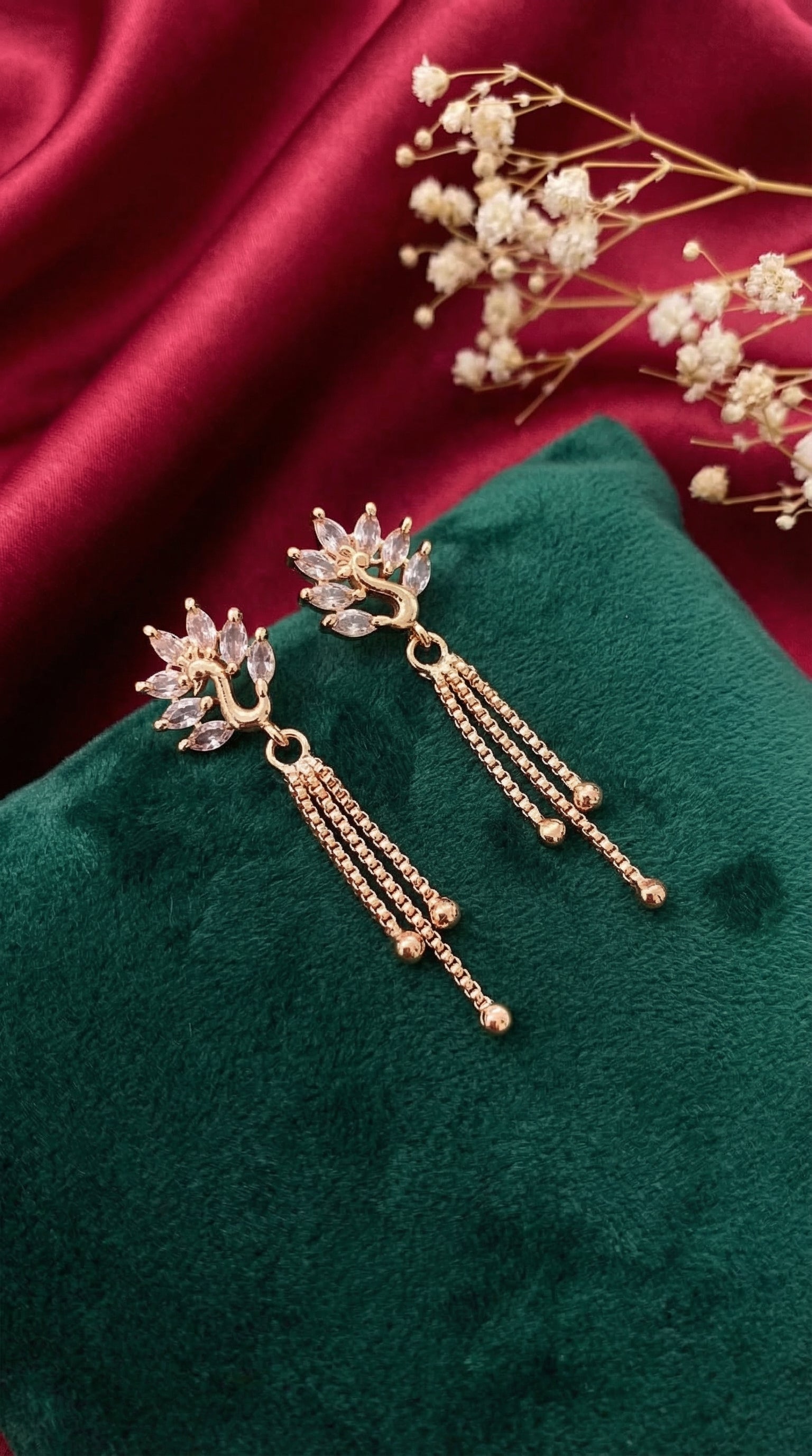 Elegant Crystal Peacock Tassel Earrings