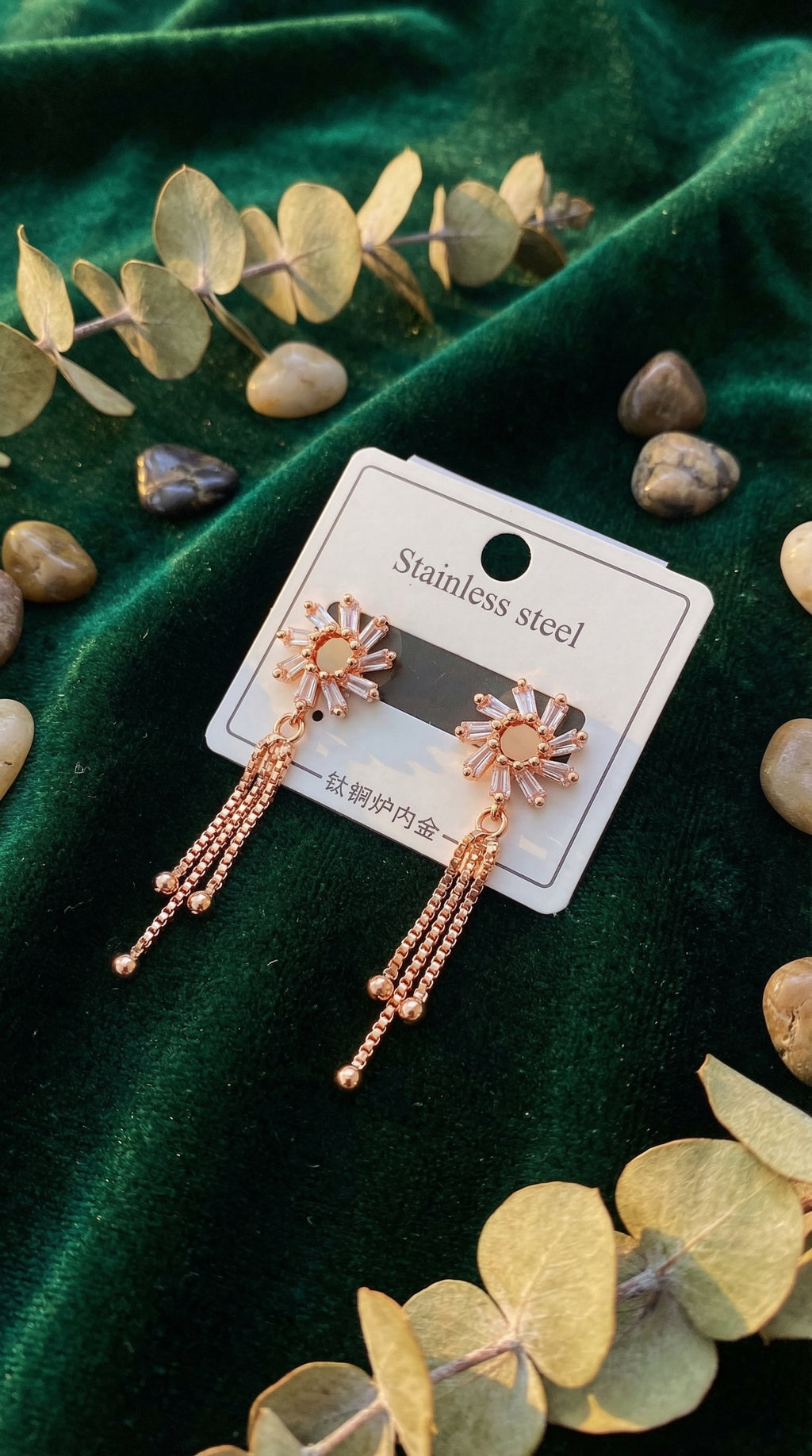 Elegant Sunflower Crystal Tassel Earrings