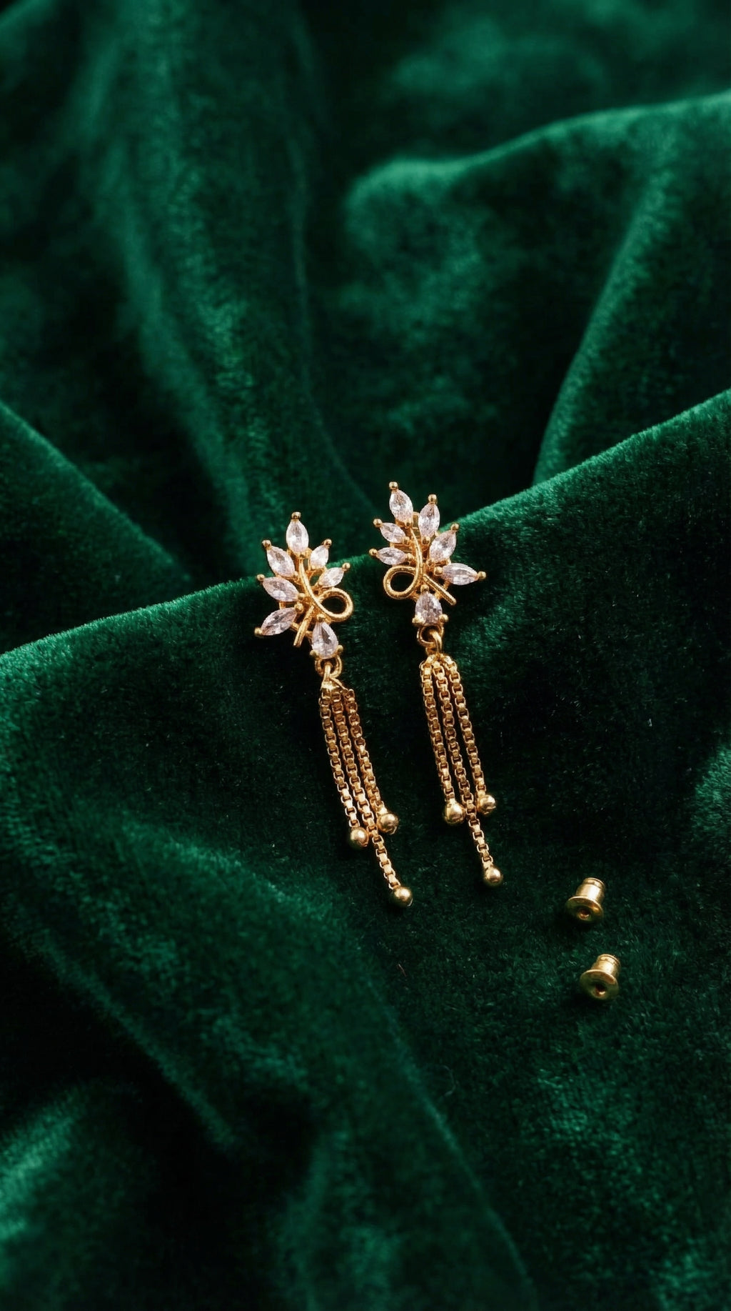 Crystal Leaf Tassel Drop Earrings