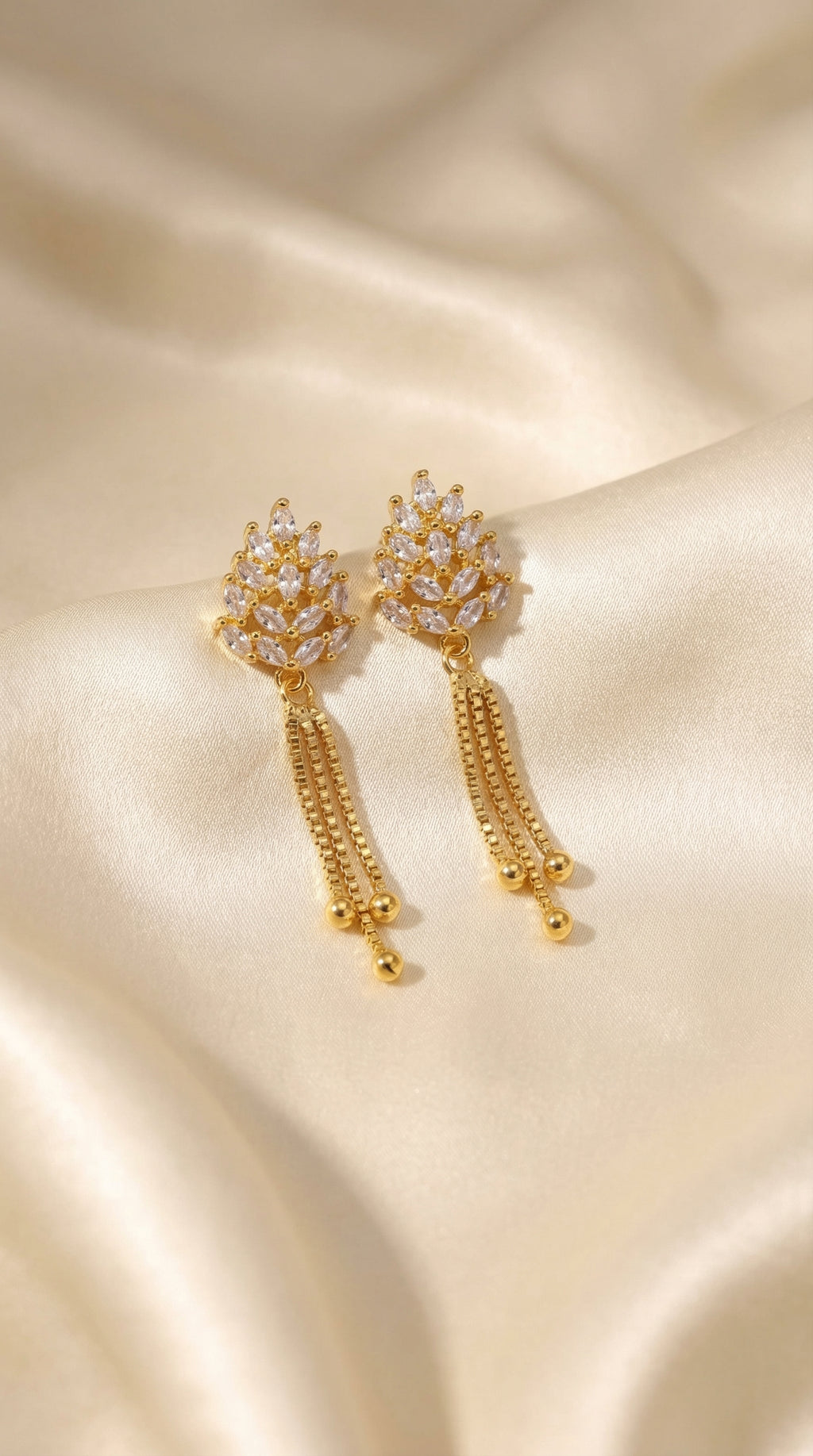 Royal Crystal Leaf Tassel Earrings