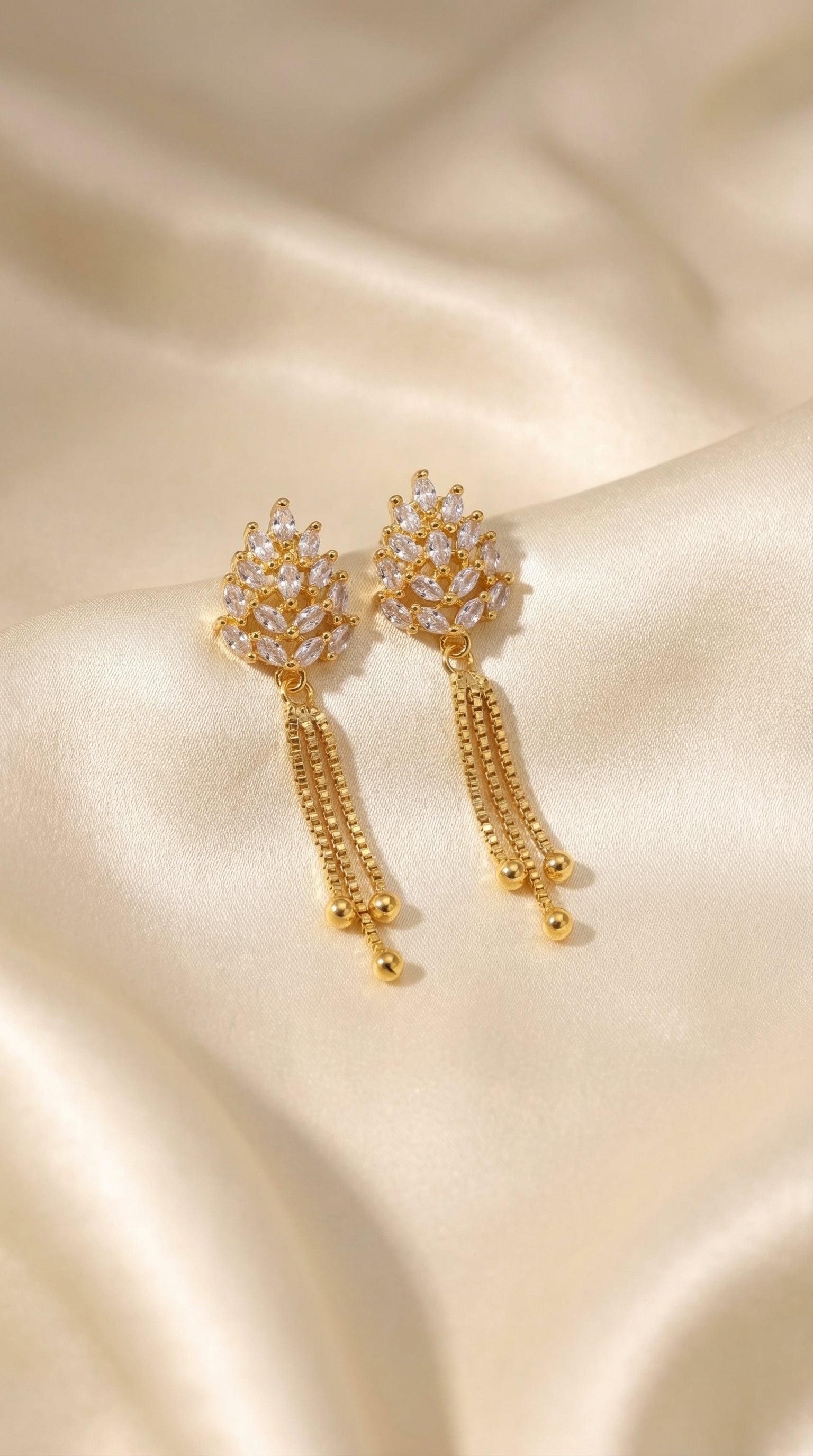 Royal Crystal Leaf Tassel Earrings