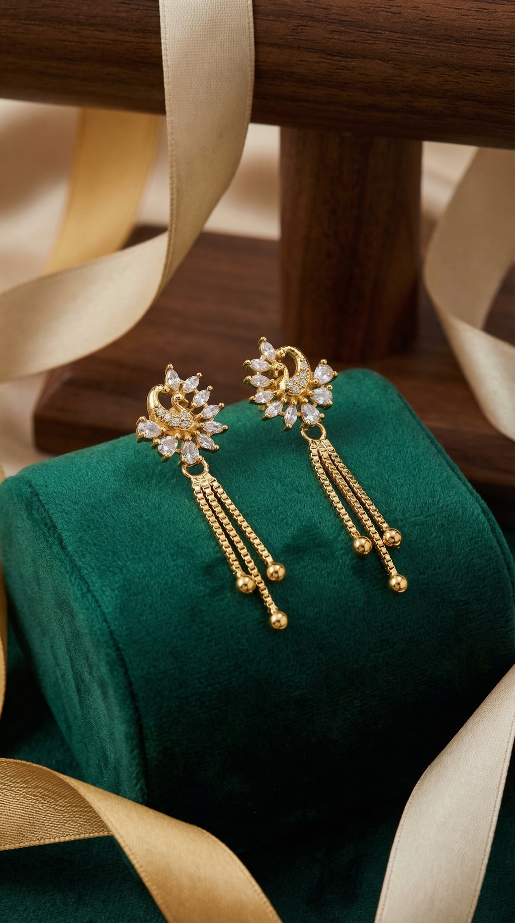 Luxury Crystal Floral Tassel Earrings