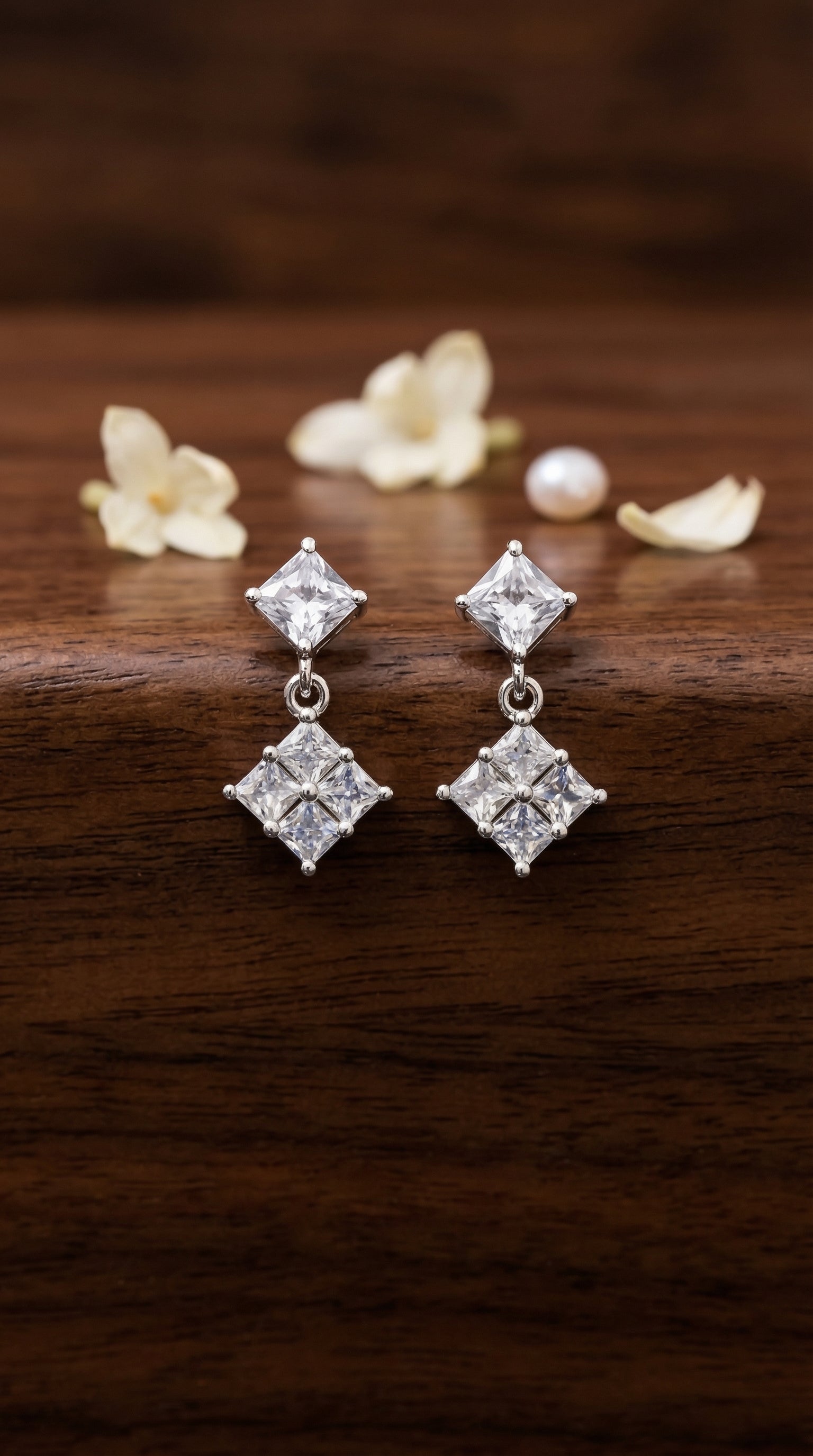 Sparkling Princess Cut Drop Earrings