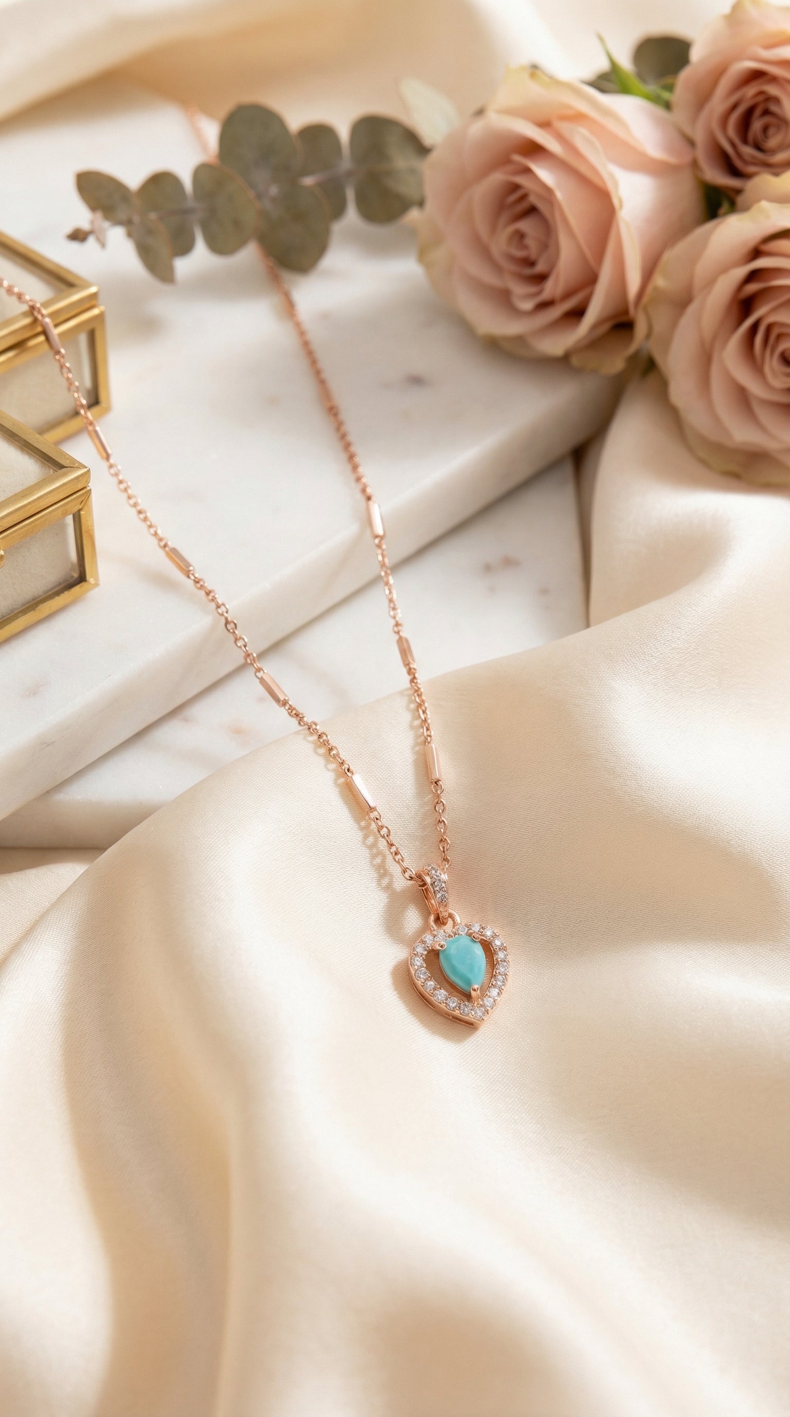 Elegant Blue Heart Halo Pendant Necklace