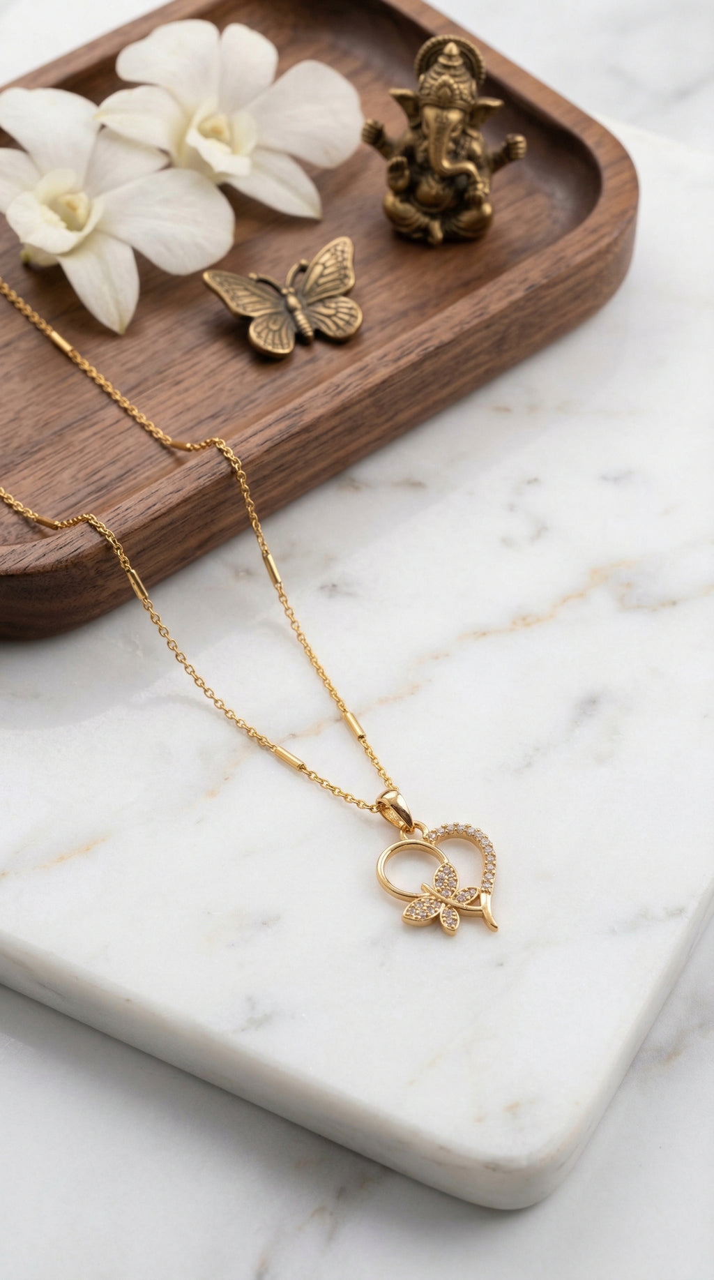 Golden Flutter Heart Pendant Necklace