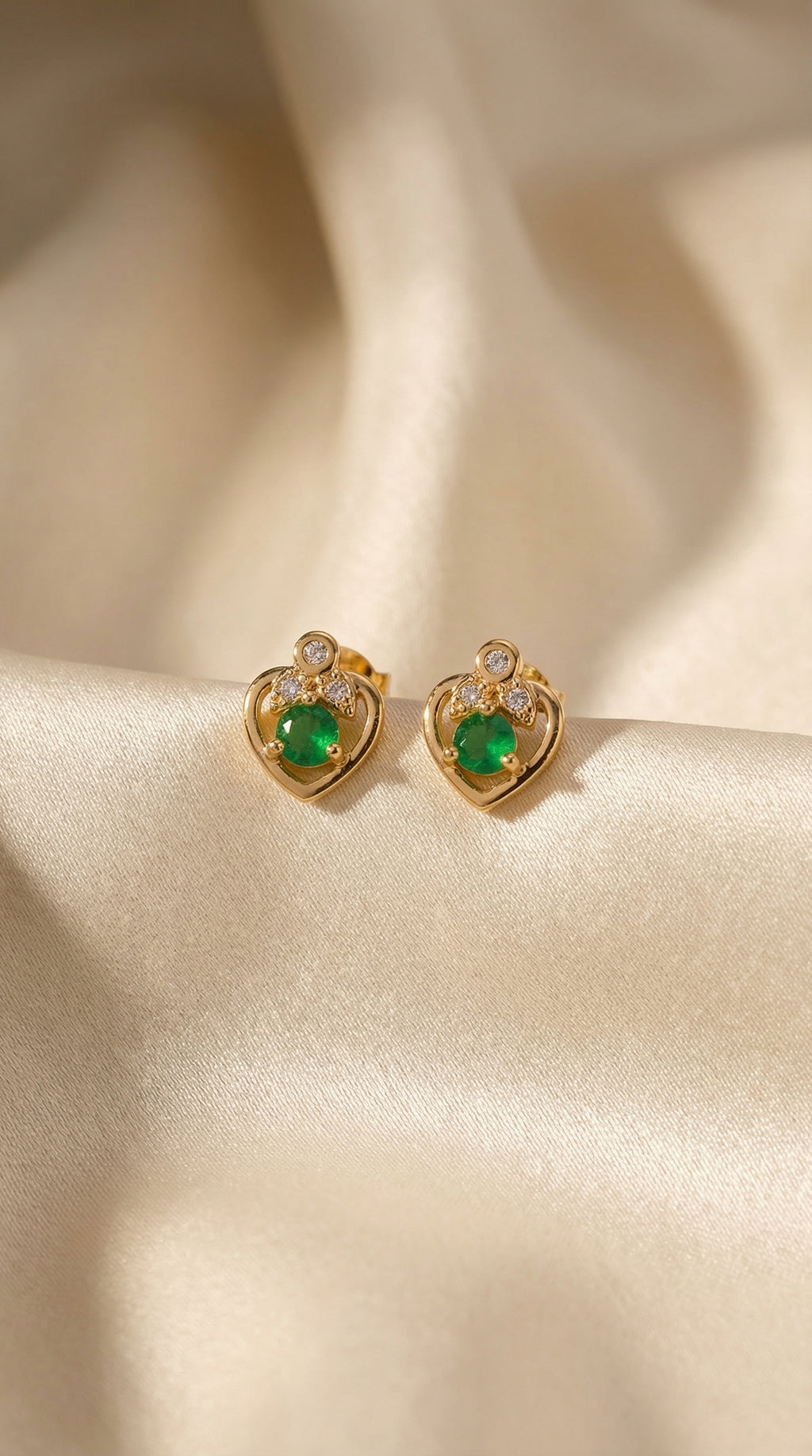 Royal Emerald Heart Stud Earrings