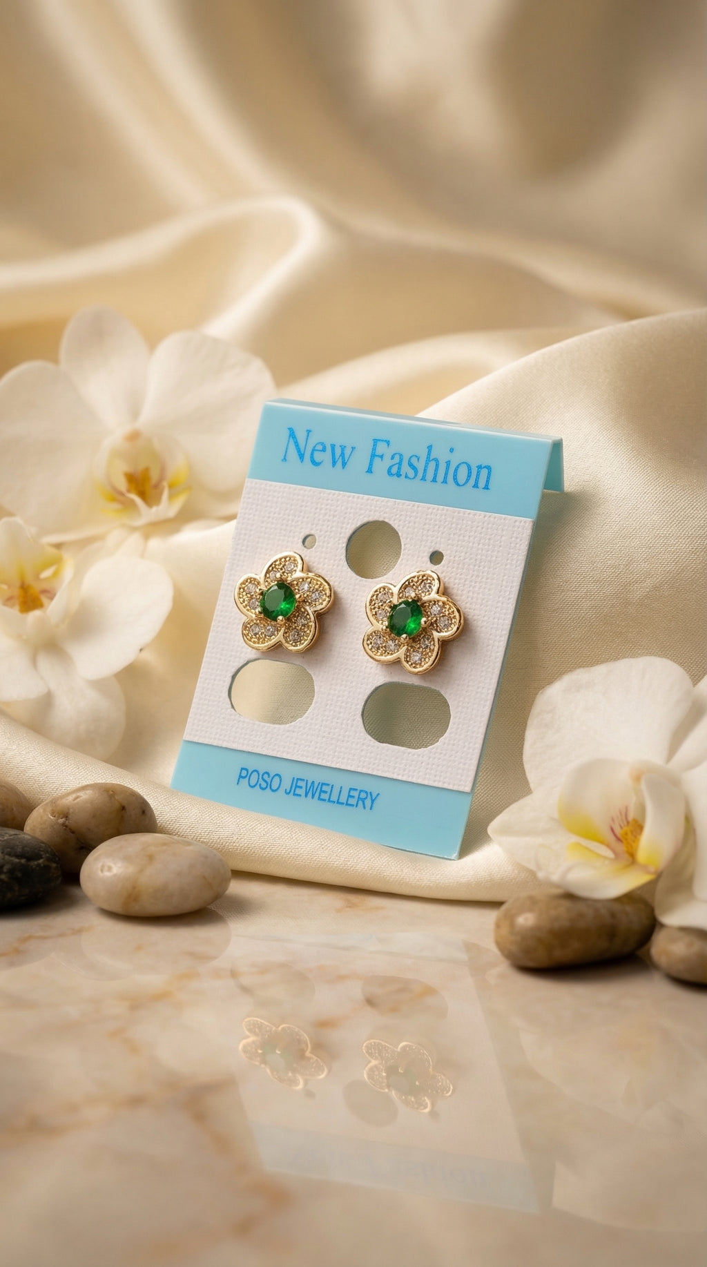 Emerald Blossom Crystal Stud Earrings