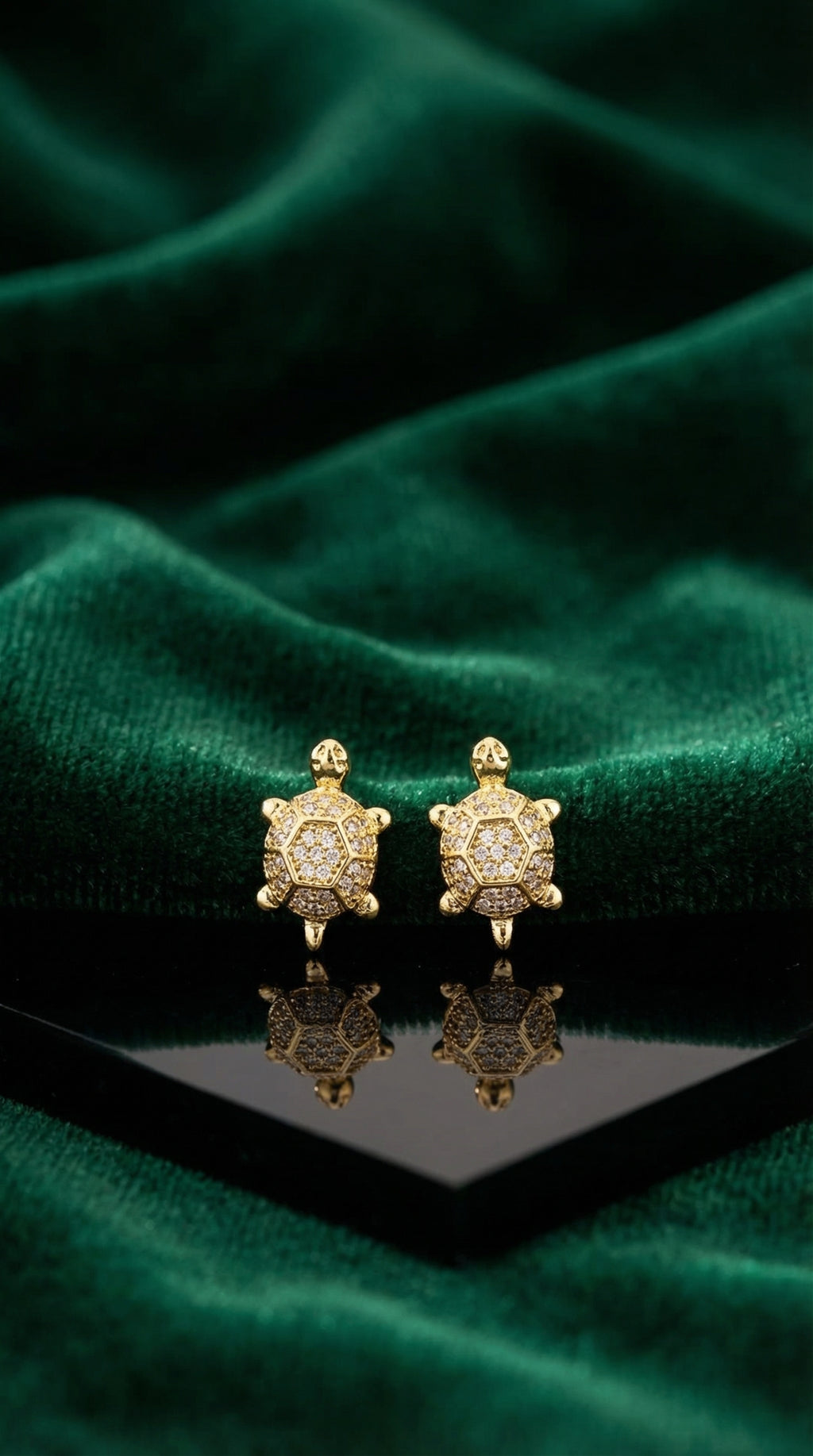 Golden Crystal Turtle Stud Earrings