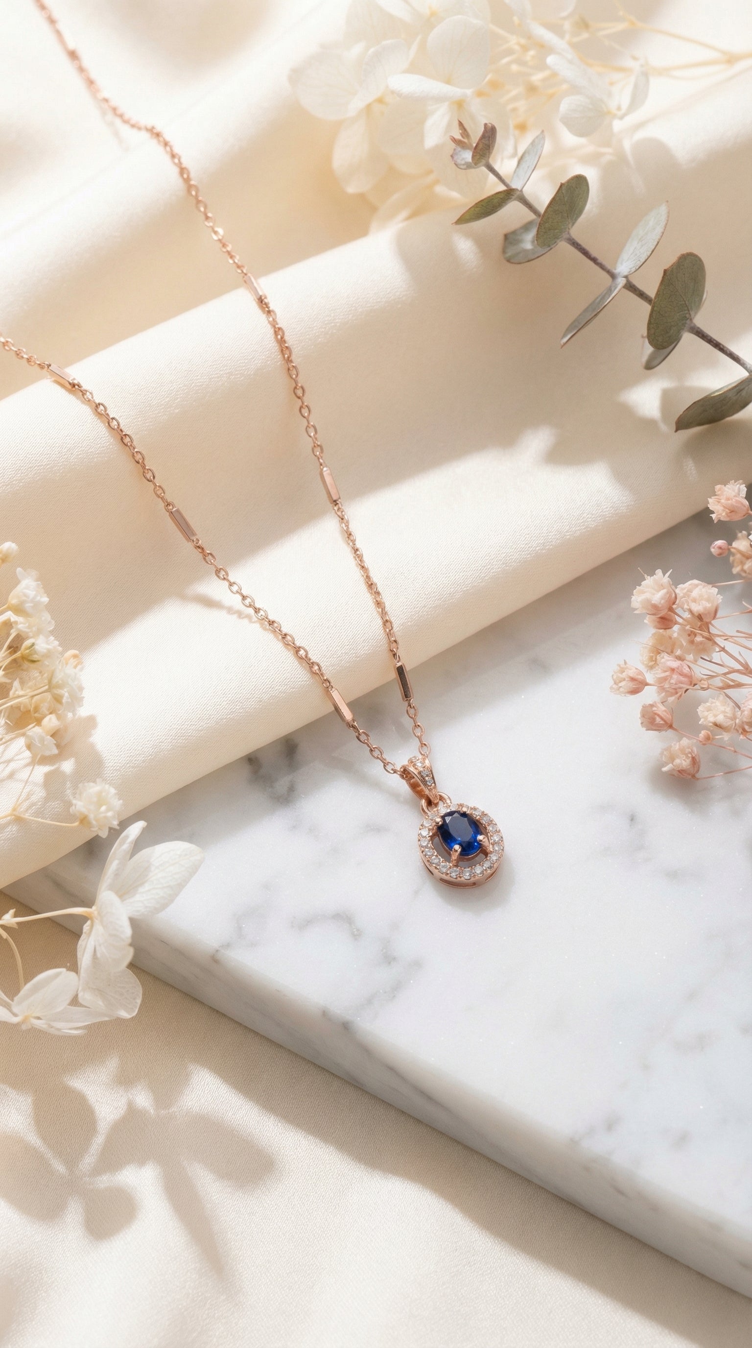 Elegant Sapphire Halo Oval Pendant Necklace