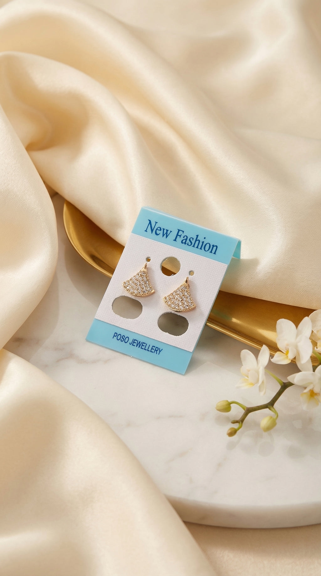 Golden Fan Crystal Stud Earrings