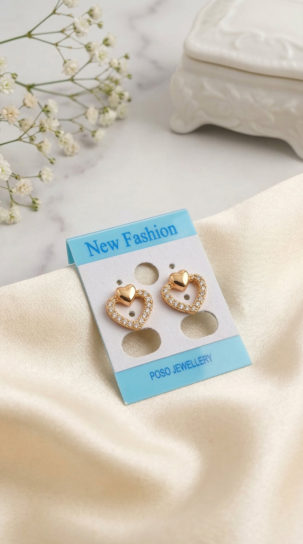 Golden Heart Halo Stud Earrings
