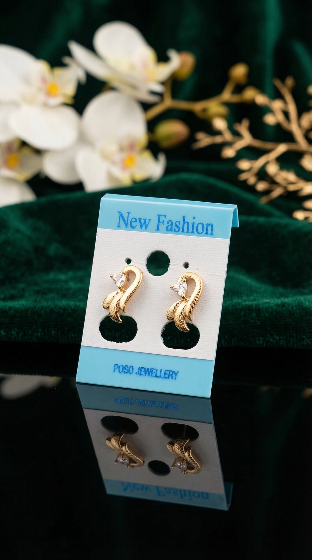 Golden Swan Crystal Stud Earrings