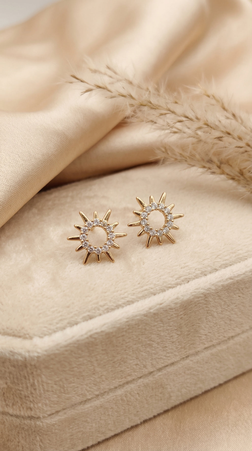 Golden Sunburst Crystal Stud Earrings